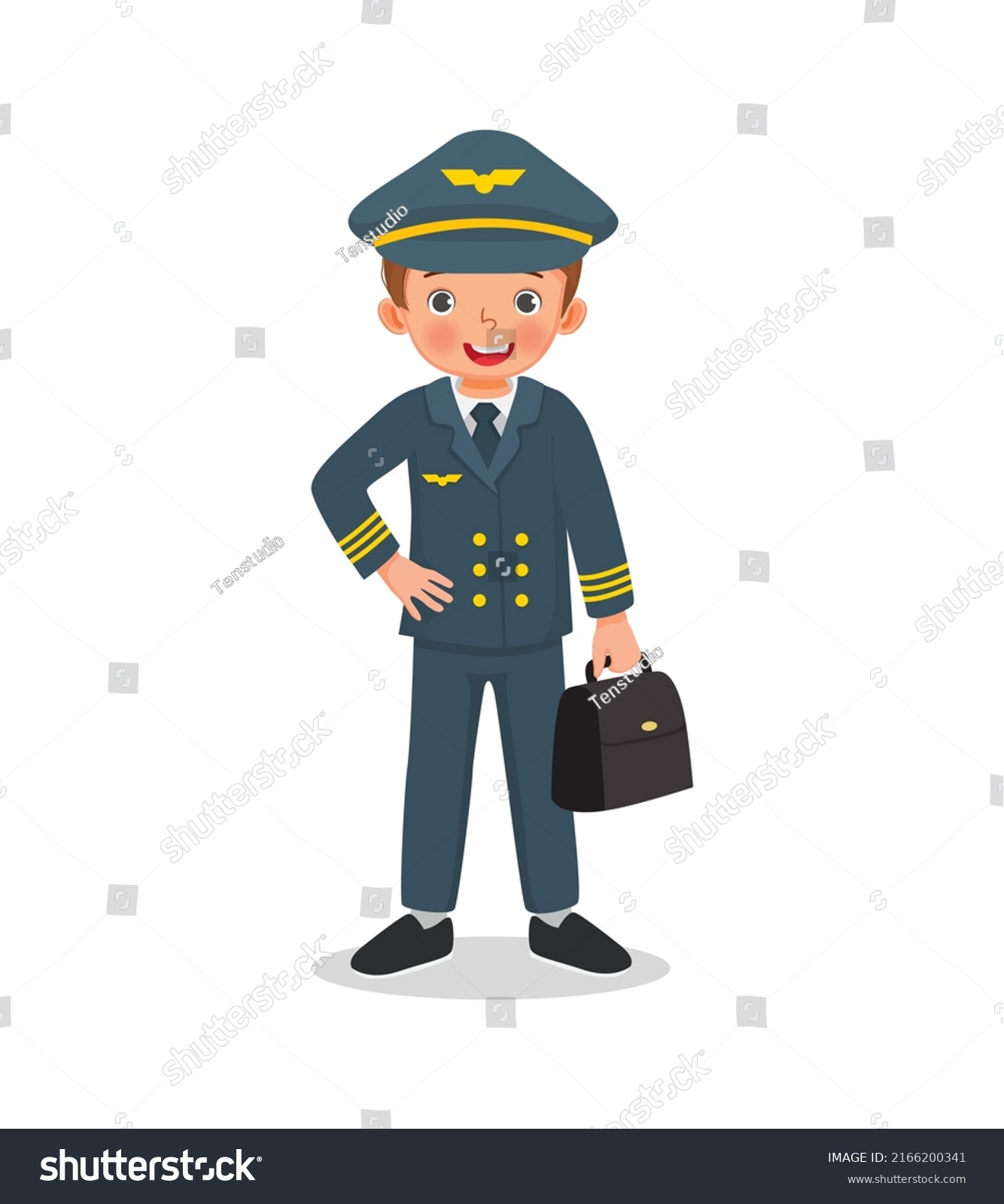 Cute Little Boy Dressed Pilot Uniform Stock Vector (Royalty Free ...