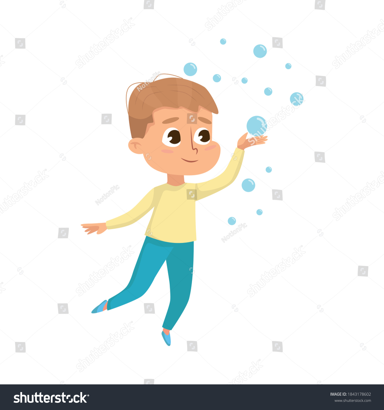 Cute Little Boy Playing Soap Bubbles Stock Vector (Royalty Free ...