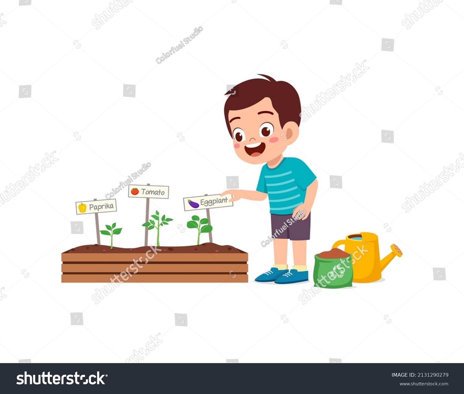 Cute Little Boy Take Care Vegetable Stock Vector (Royalty Free ...