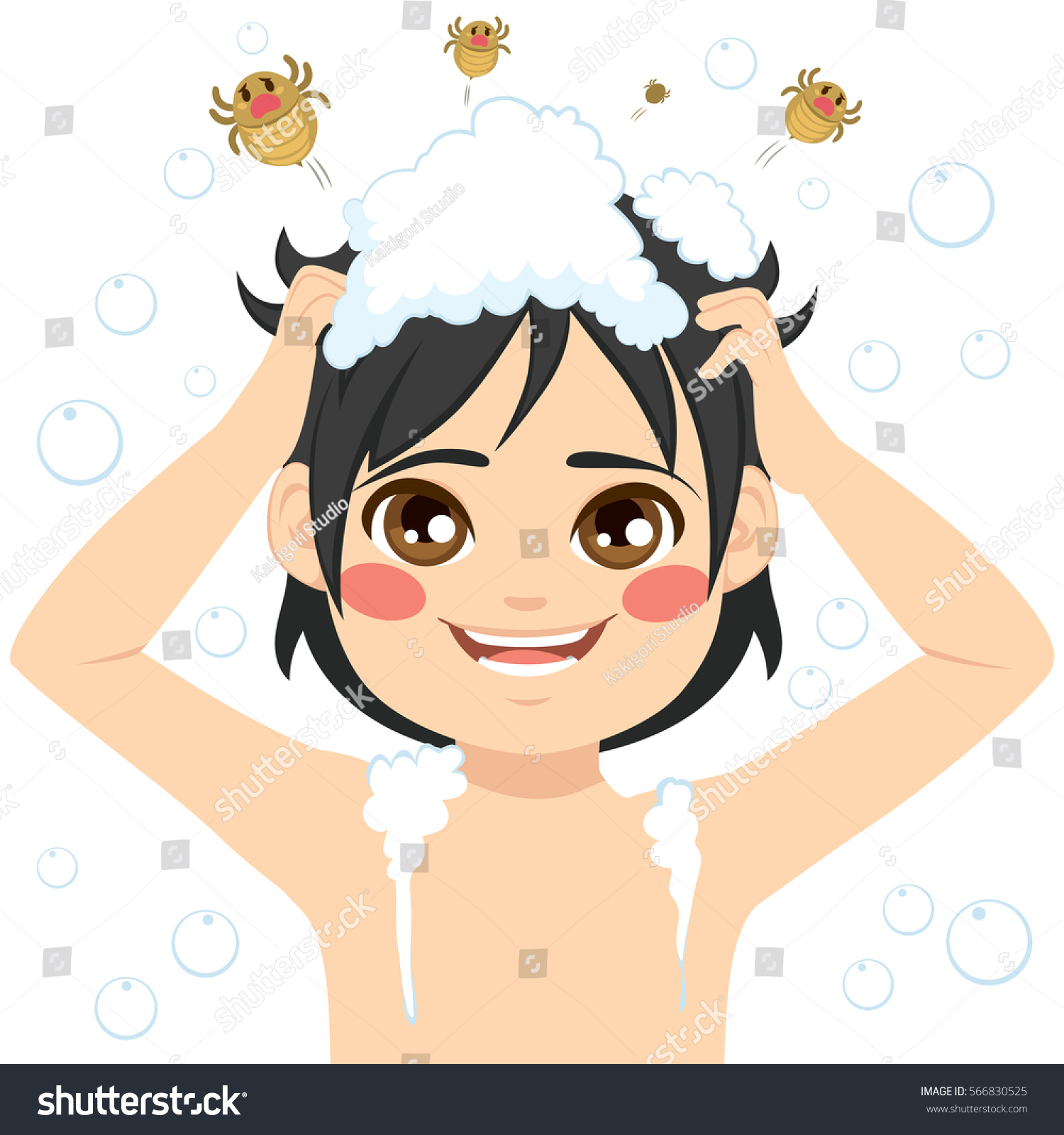Cute Little Boy Washing Hair Getting Stock Vector 566830525 - Shutterstock
