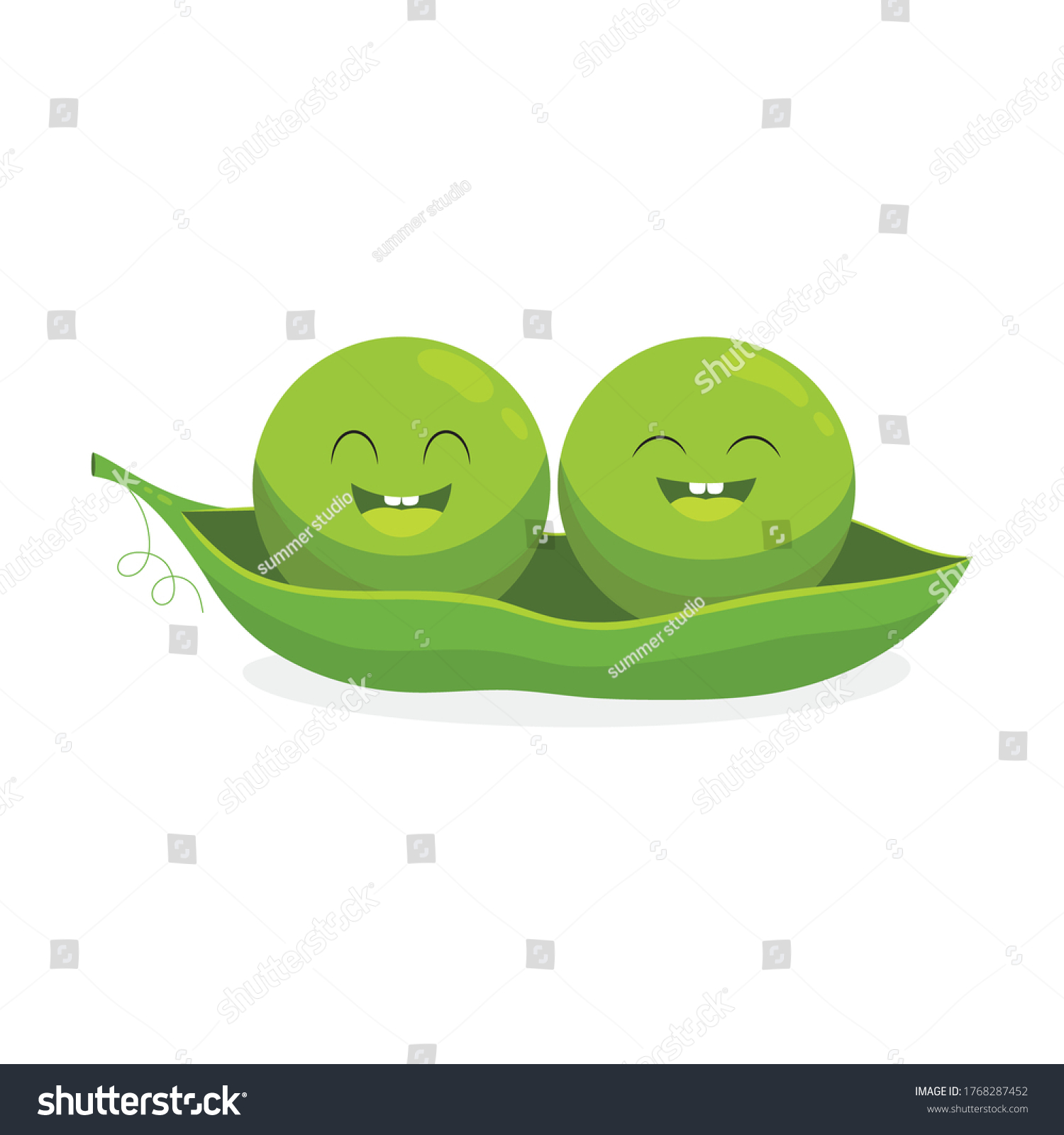 Cute Little Cartoon Emoji Green Peas Stock Vector (Royalty Free) 1768287452