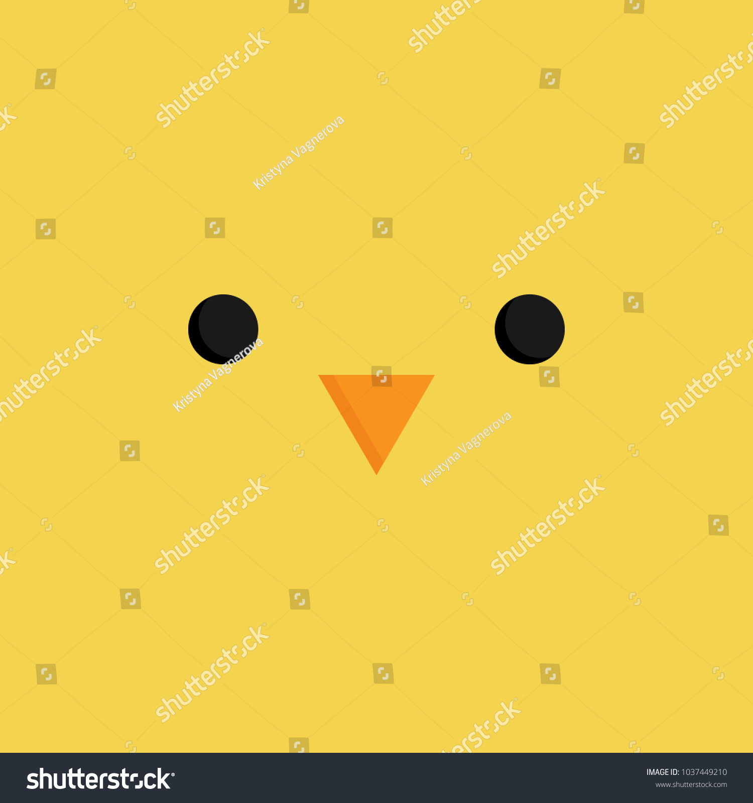 かわいい女の子のベクター画像イラスト 簡単な四角の漫画 イースター黄色の鶏の顔 小さなくちばしの目 のベクター画像素材 ロイヤリティフリー