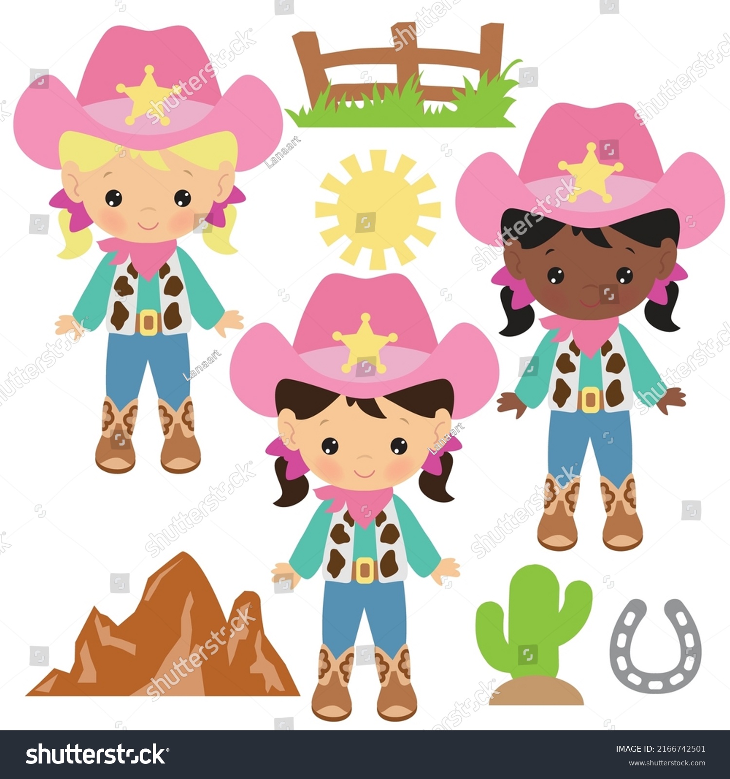 Cute Little Cowgirl Vector Cartoon Illustration Stock Vector (Royalty ...