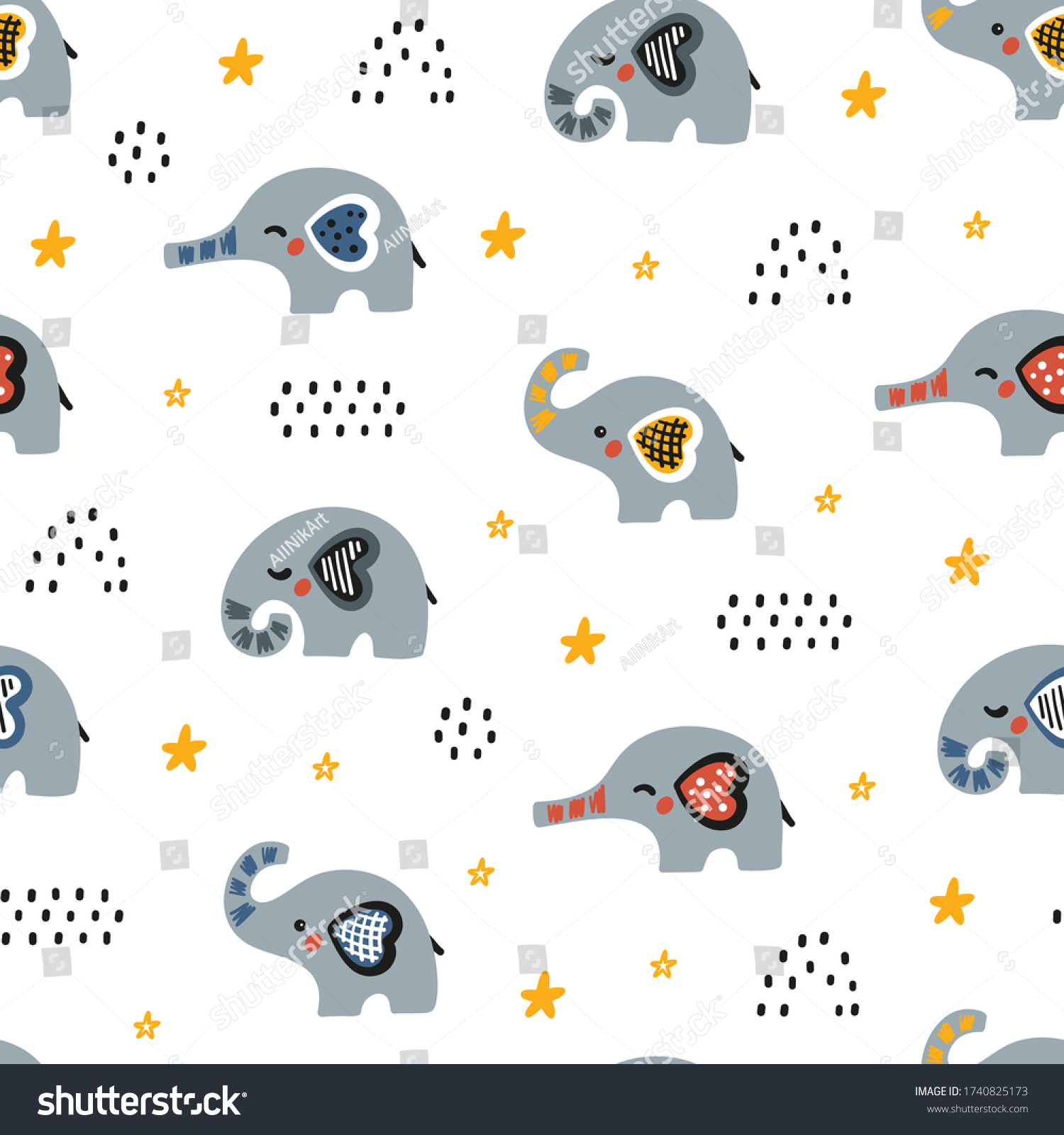 Cute Little Elephants Vector Seamless Pattern Stock Vector (Royalty ...