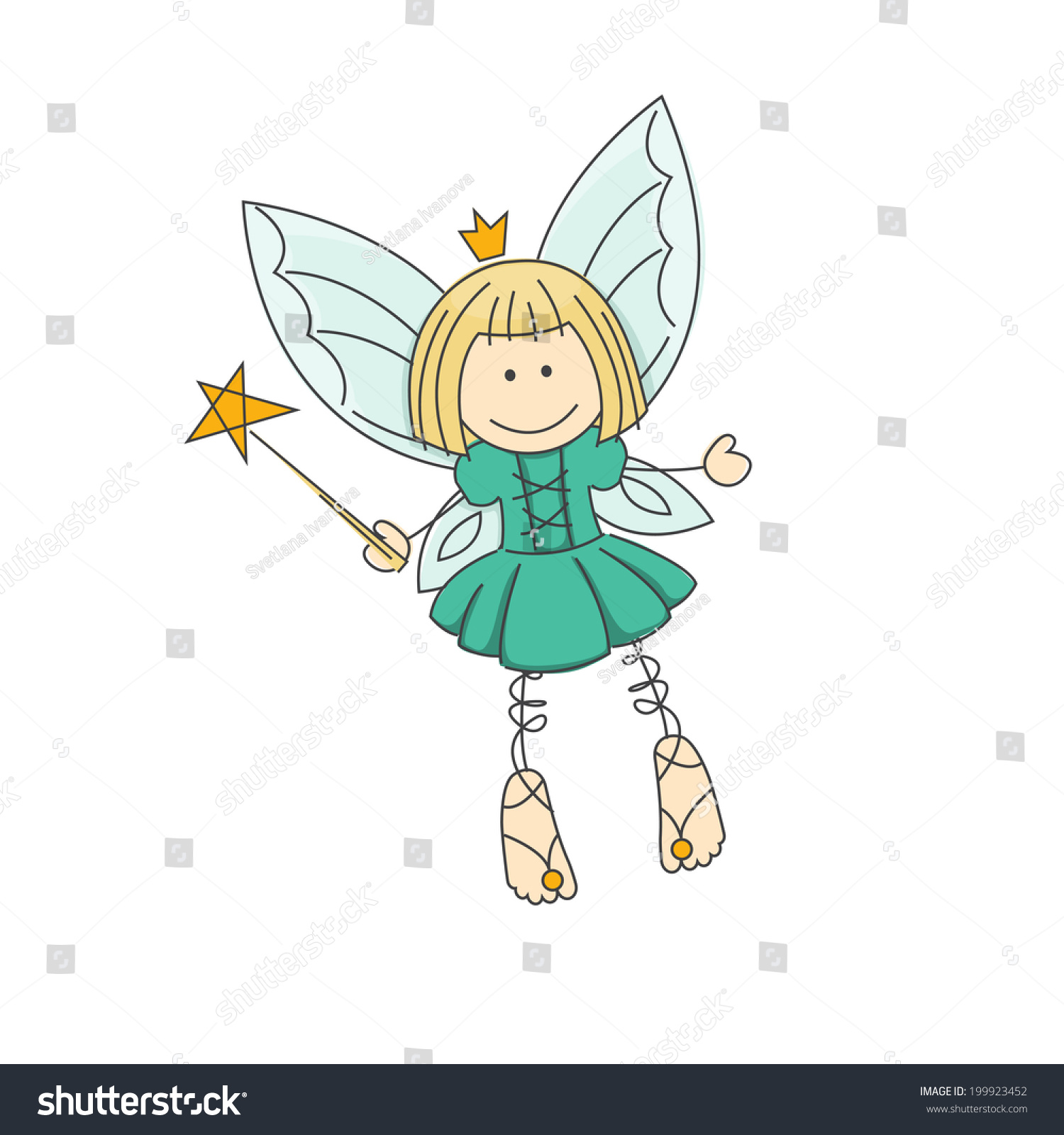 Cute Little Fairy With Magic Wand. Vector Illustration Isolated On ...