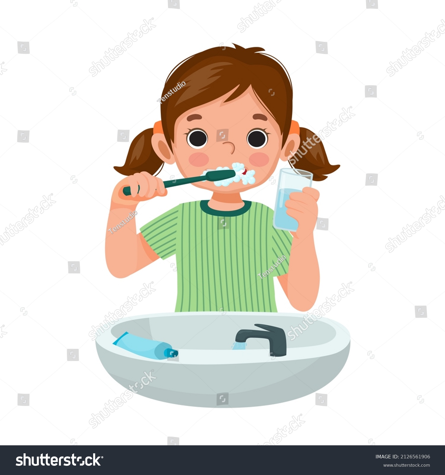 3,582 Cartoon girl brushing teeth Images, Stock Photos & Vectors ...