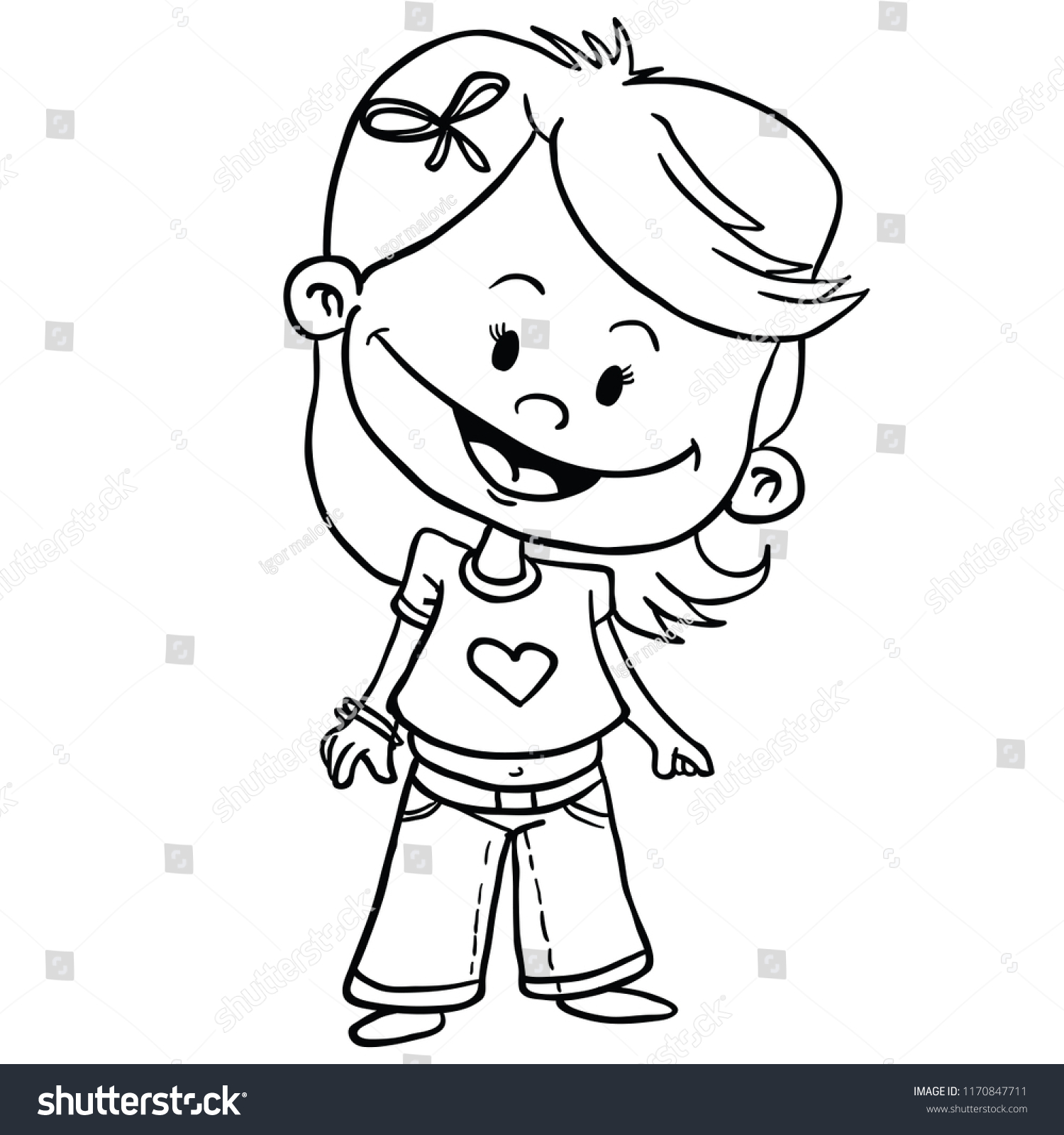 Cute Little Girl Cartoon Illustration Isolated Stock Vector (Royalty ...