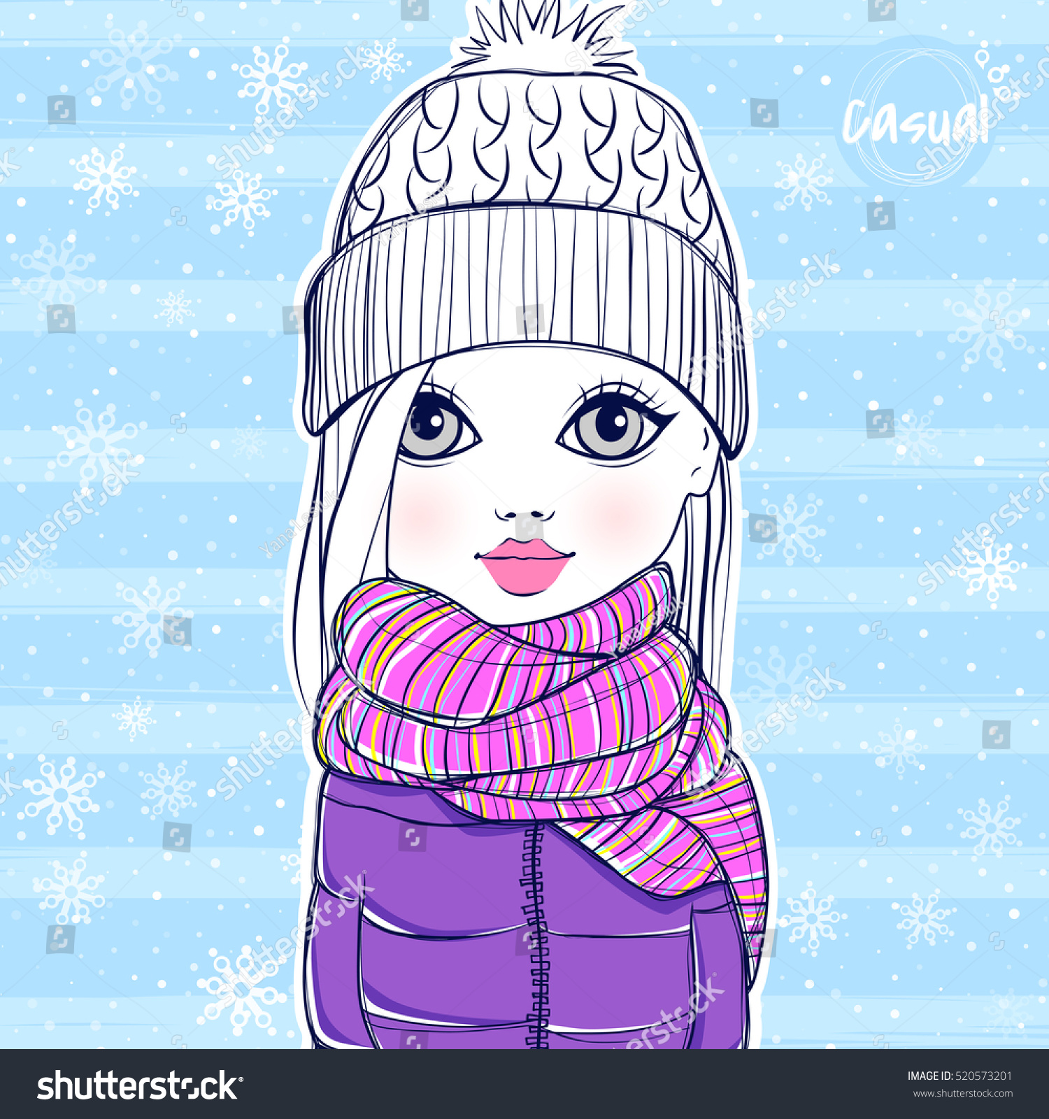 Cute Little Girl Winter Clothes Hand Stock Vector 520573201 - Shutterstock