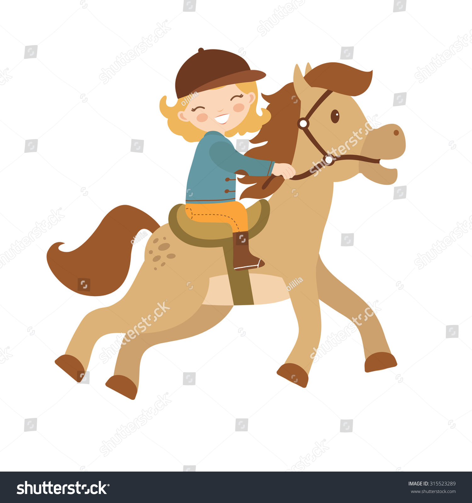 Cute Little Girl Riding Horse Vector Stock Vector (Royalty Free) 315523289