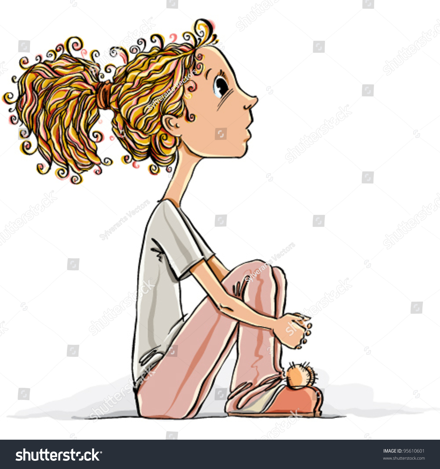 Cute Little Girl Sitting On Floor Stock Vector 95610601 - Shutterstock