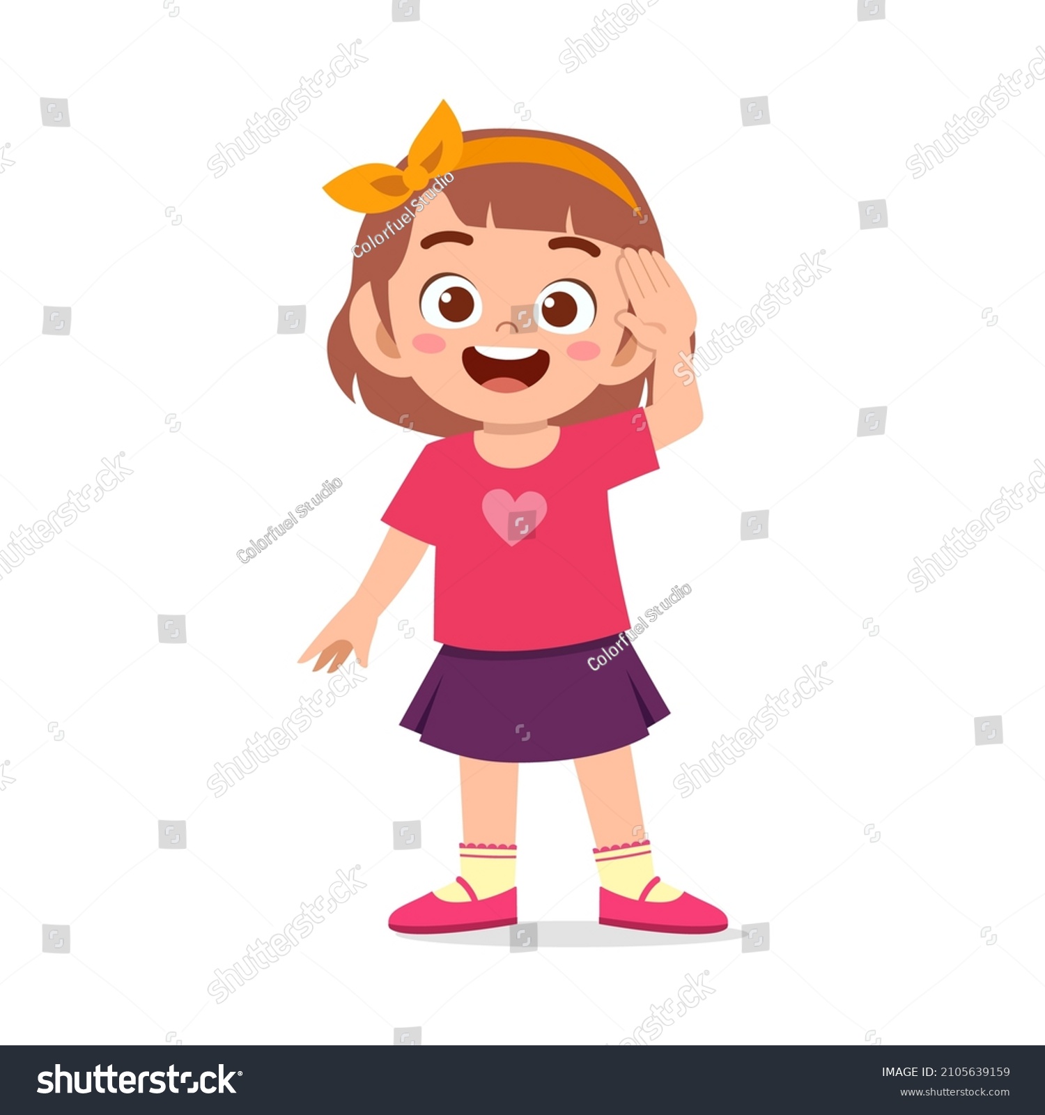 Cute Little Girl Stand Give Salute Stock Vector (Royalty Free ...