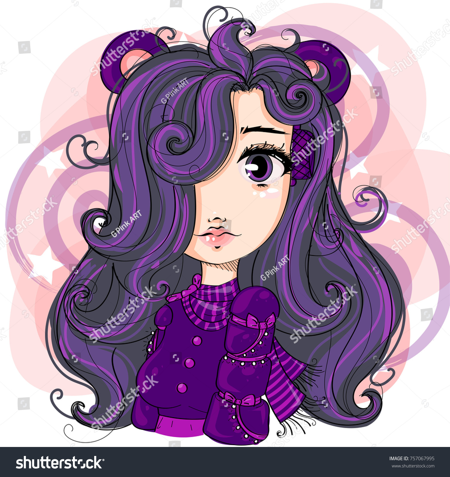 Cute Little Girl Mouse Ears Purple Stock Vector Royalty Free