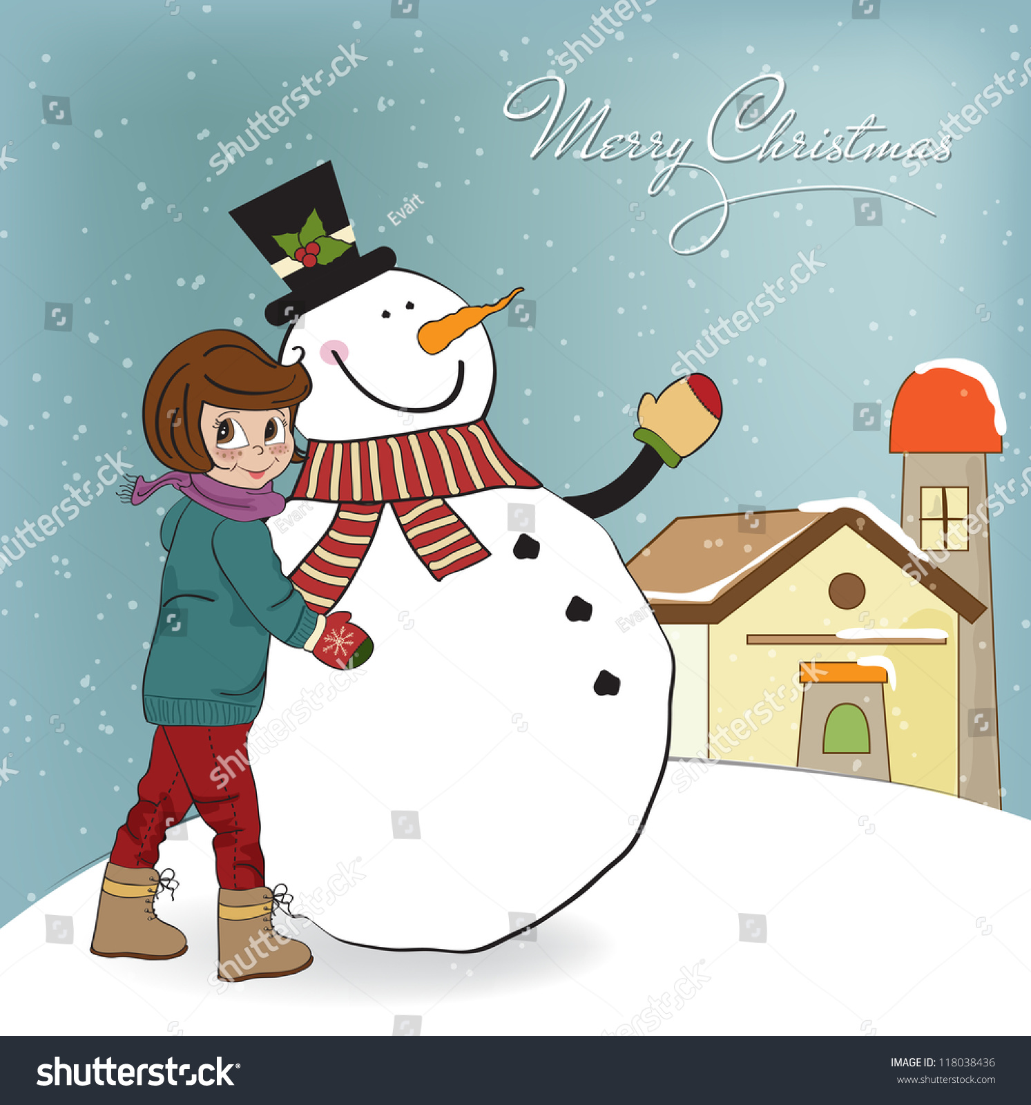 Cute Little Girl Snowman Vector Illustration Stock Vector (Royalty Free ...