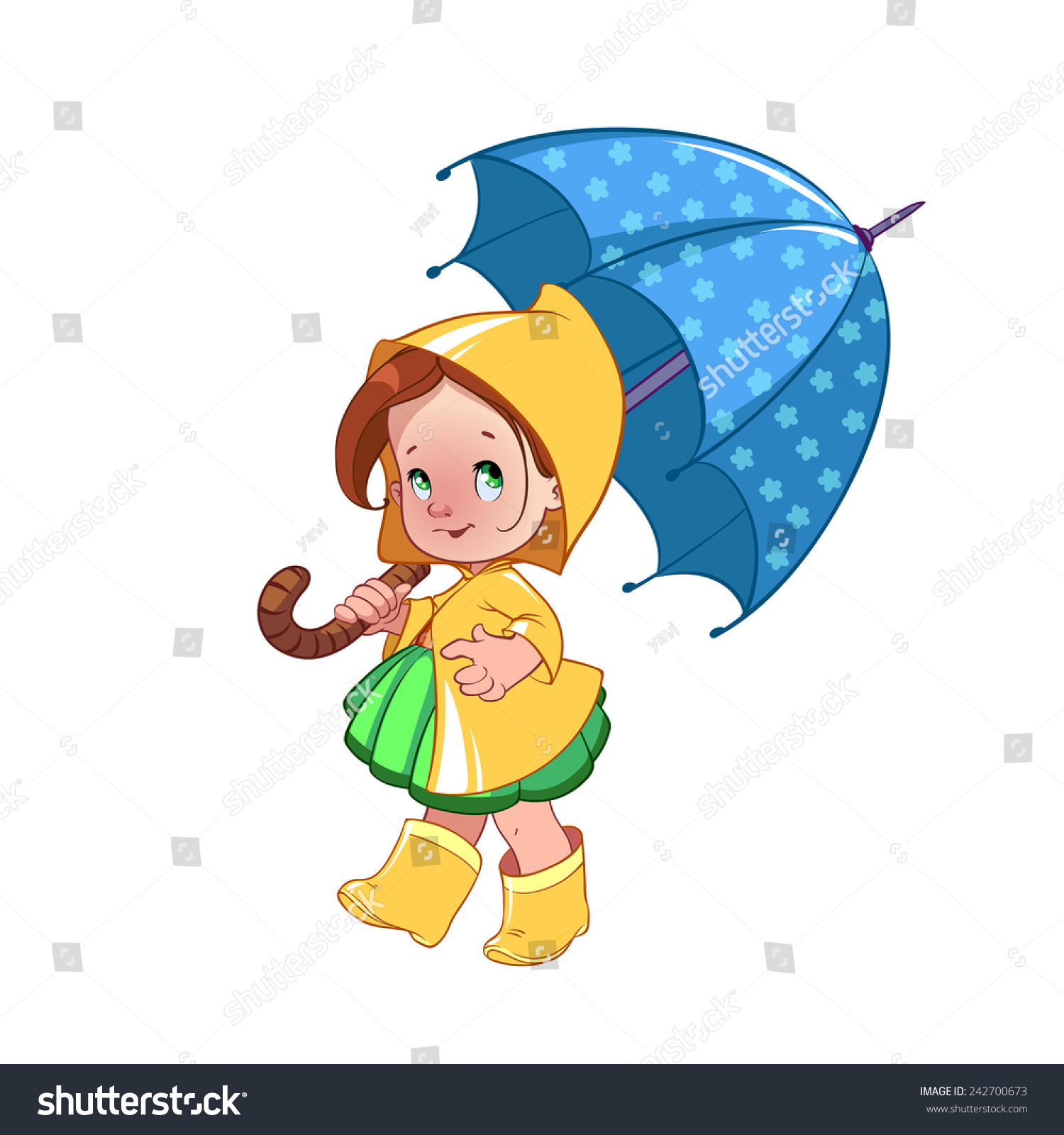 Cute Little Girl Umbrella Raincoat Rubber Stock Vector 242700673 ...