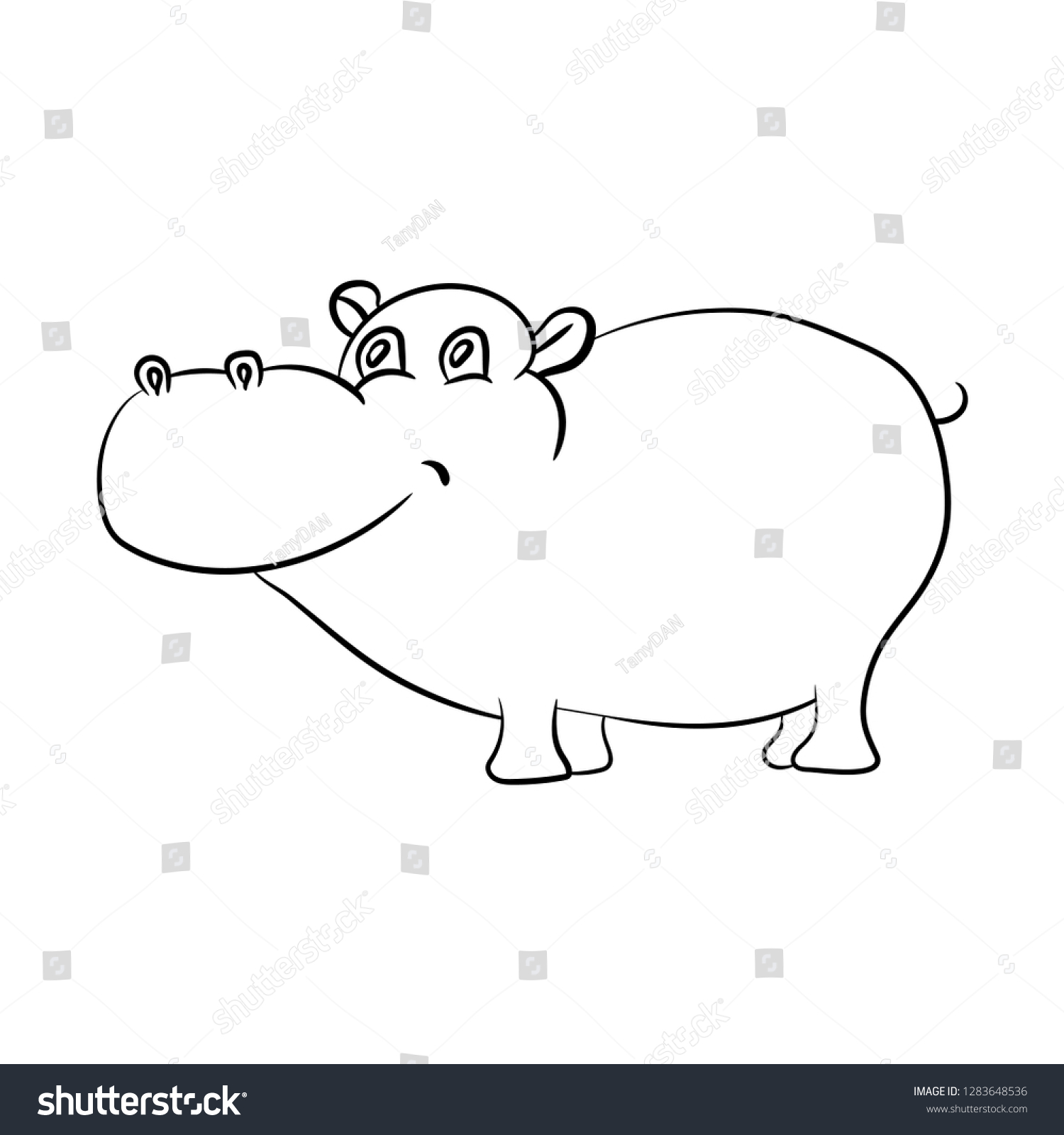 Cute Little Hippo Drawing Line Art Stock Vector (Royalty Free ...