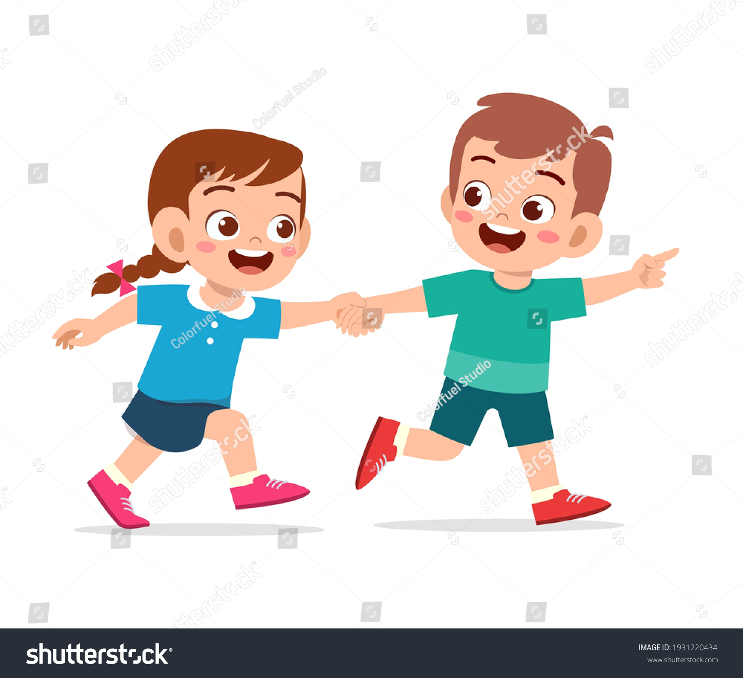 Cute Little Kid Boy Girl Holding Stock Vector (Royalty Free) 1931220434 ...