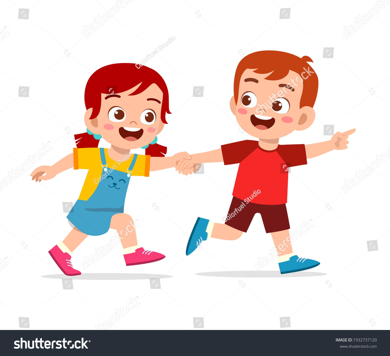 Cute Little Kid Boy Girl Holding Stock Vector (Royalty Free) 1932737120