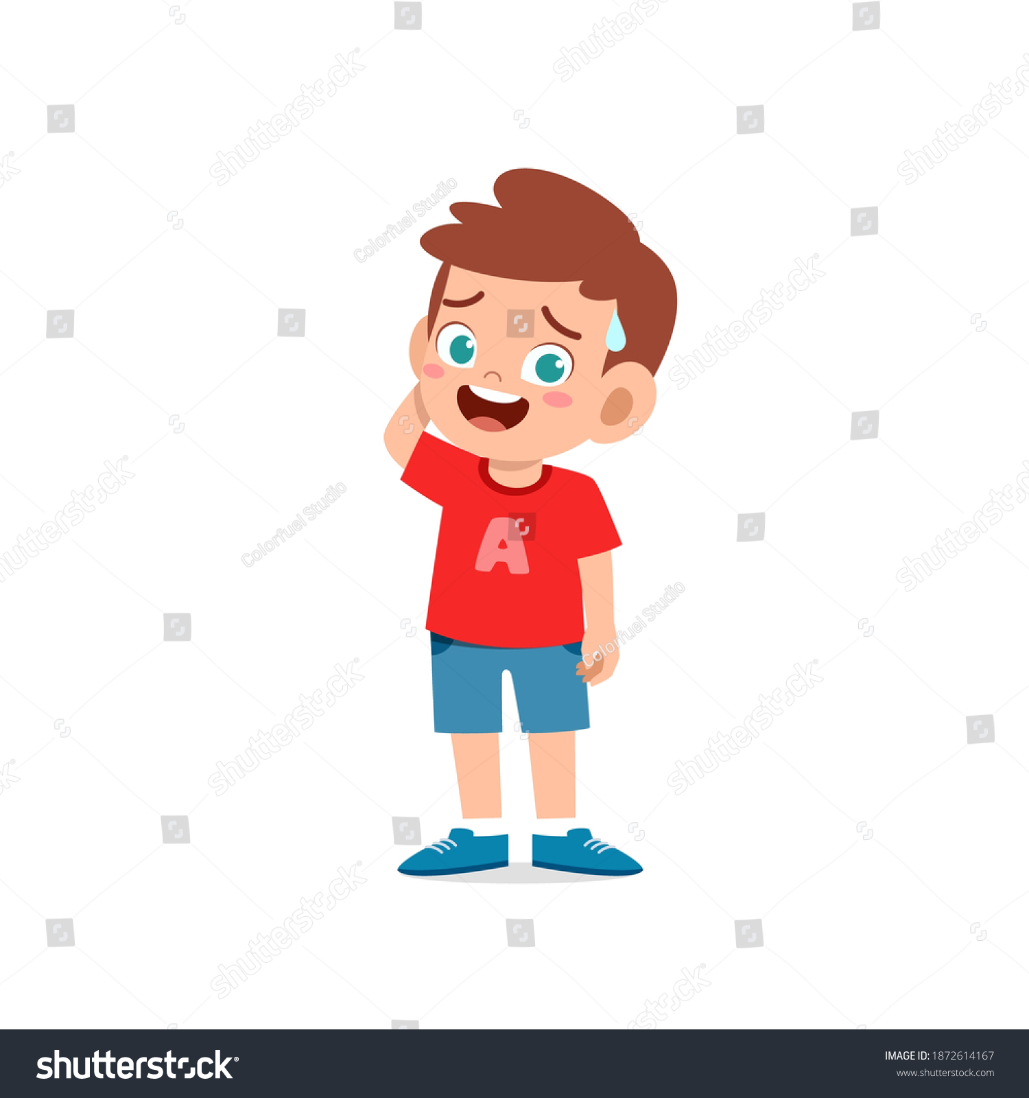 Cute Little Kid Boy Show Unsure Stock Vector (Royalty Free) 1872614167 ...