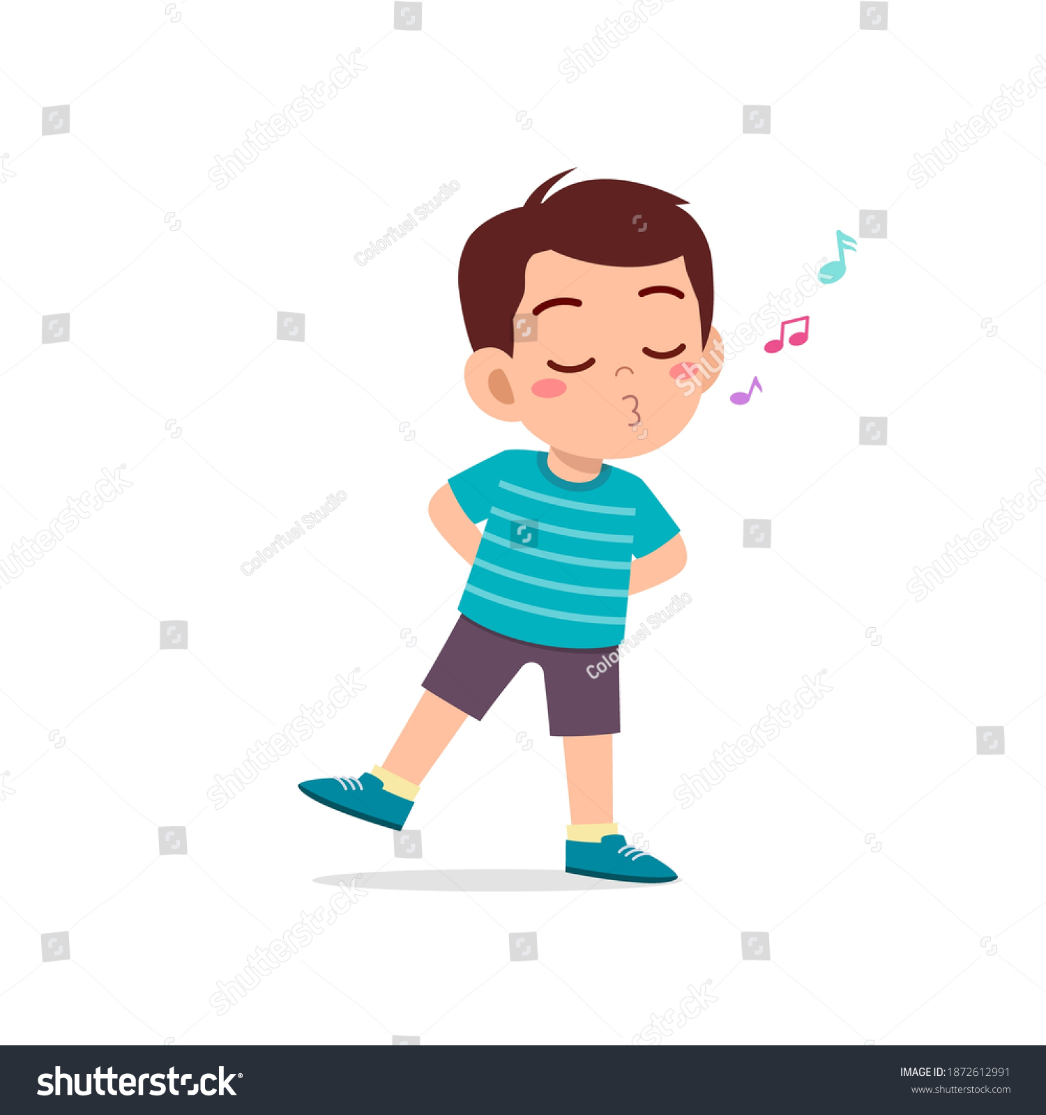 Cute Little Kid Boy Stand Whistling Stock Vector (Royalty Free) 1872612991