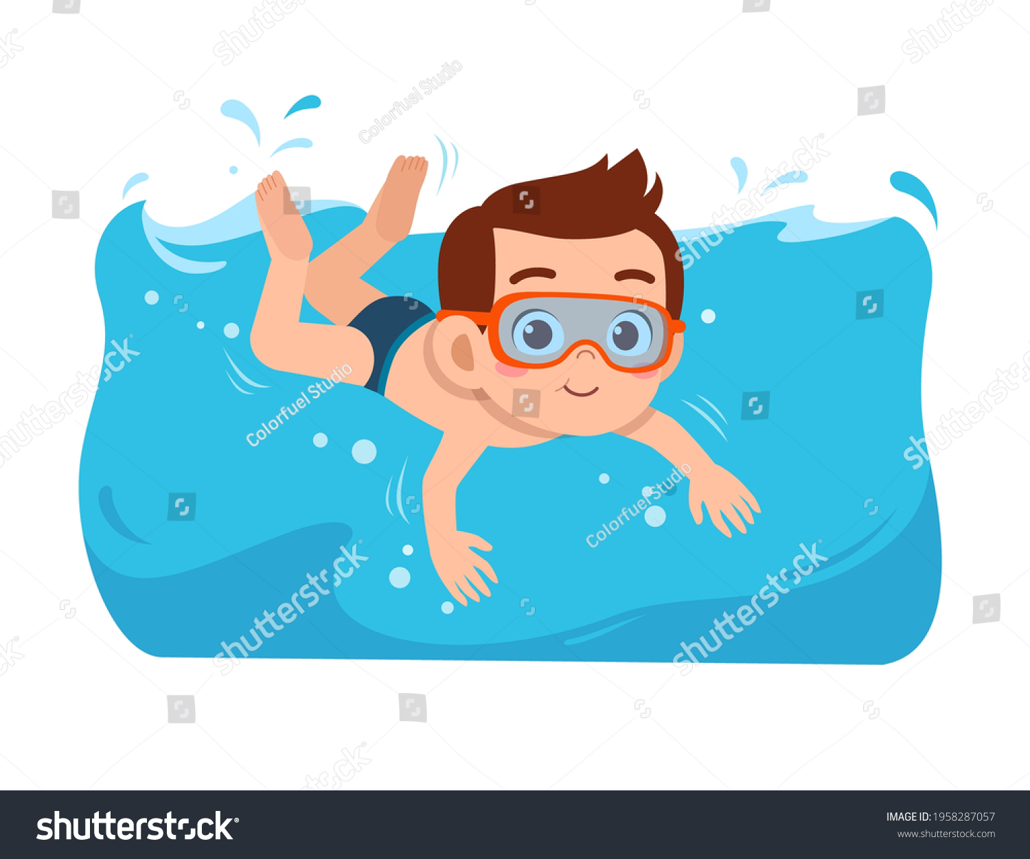 Cute Little Kid Boy Swim Under Stock Vector (Royalty Free) 1958287057 ...