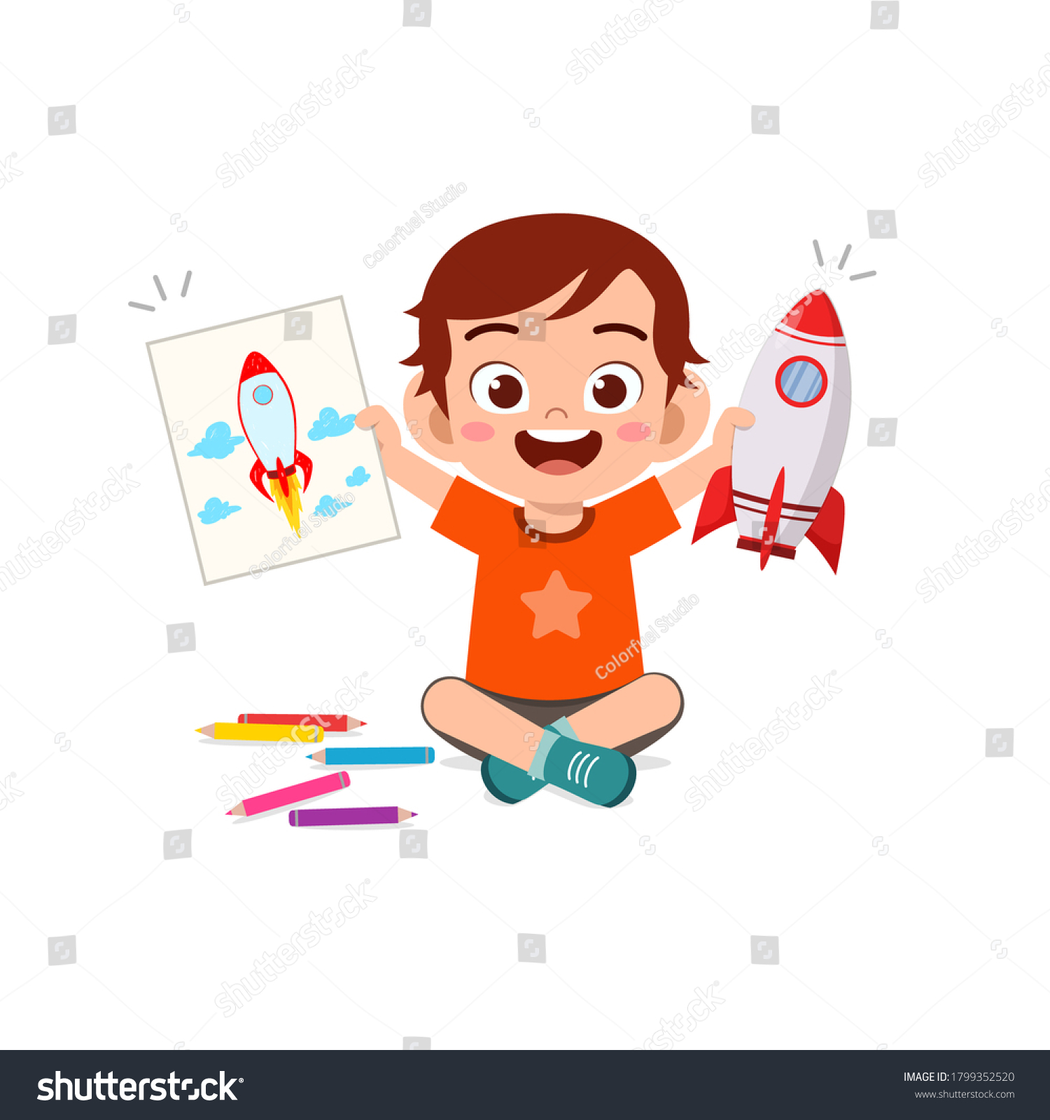 Cute Little Kid Drawing Nice Picture Stock Vector (Royalty Free) 1799352520