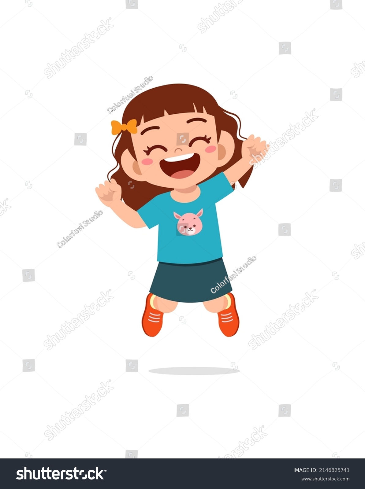 Cute Little Kid Jump Feel Happy Stock Vector (Royalty Free) 2146825741 ...