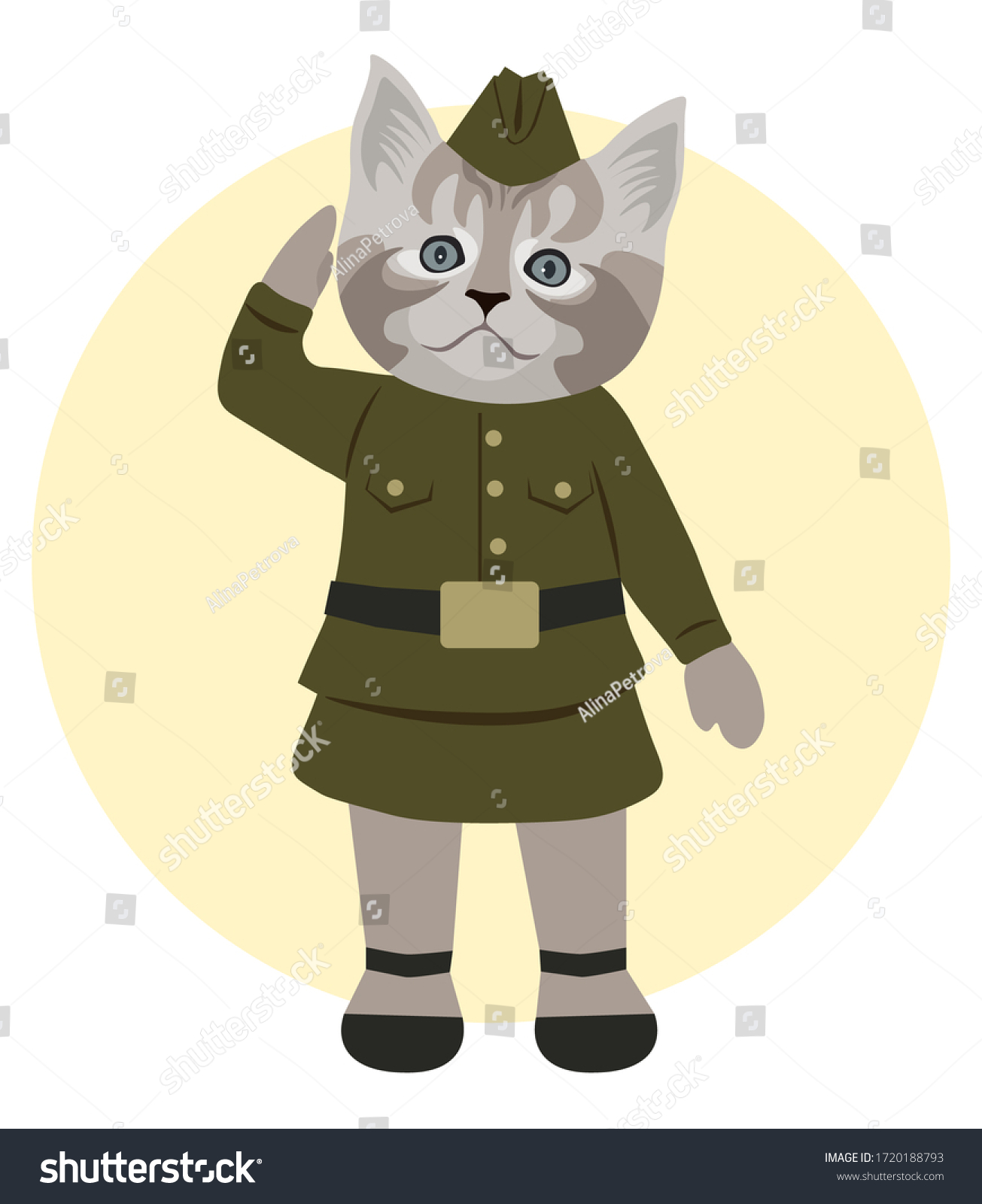 Cute Little Kitten Costume Soldier Baby Stock Vector Royalty Free 1720188793