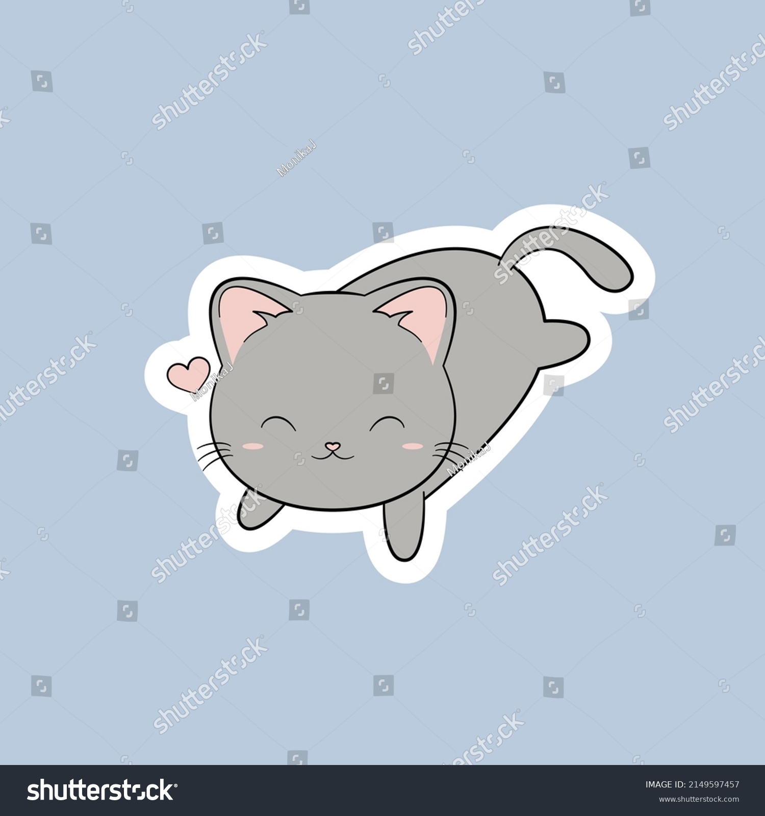 SVG of Cute little kitty on baby blue background. Kawaii animal. Cartoon funny baby character. Kids print for sticker, poster, t-shirt. Flat design. svg