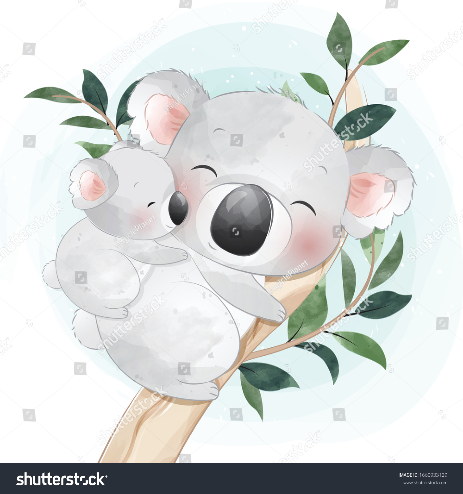 Cute Little Koala Bear Mother Baby Stock Vector (Royalty Free) 1660933129