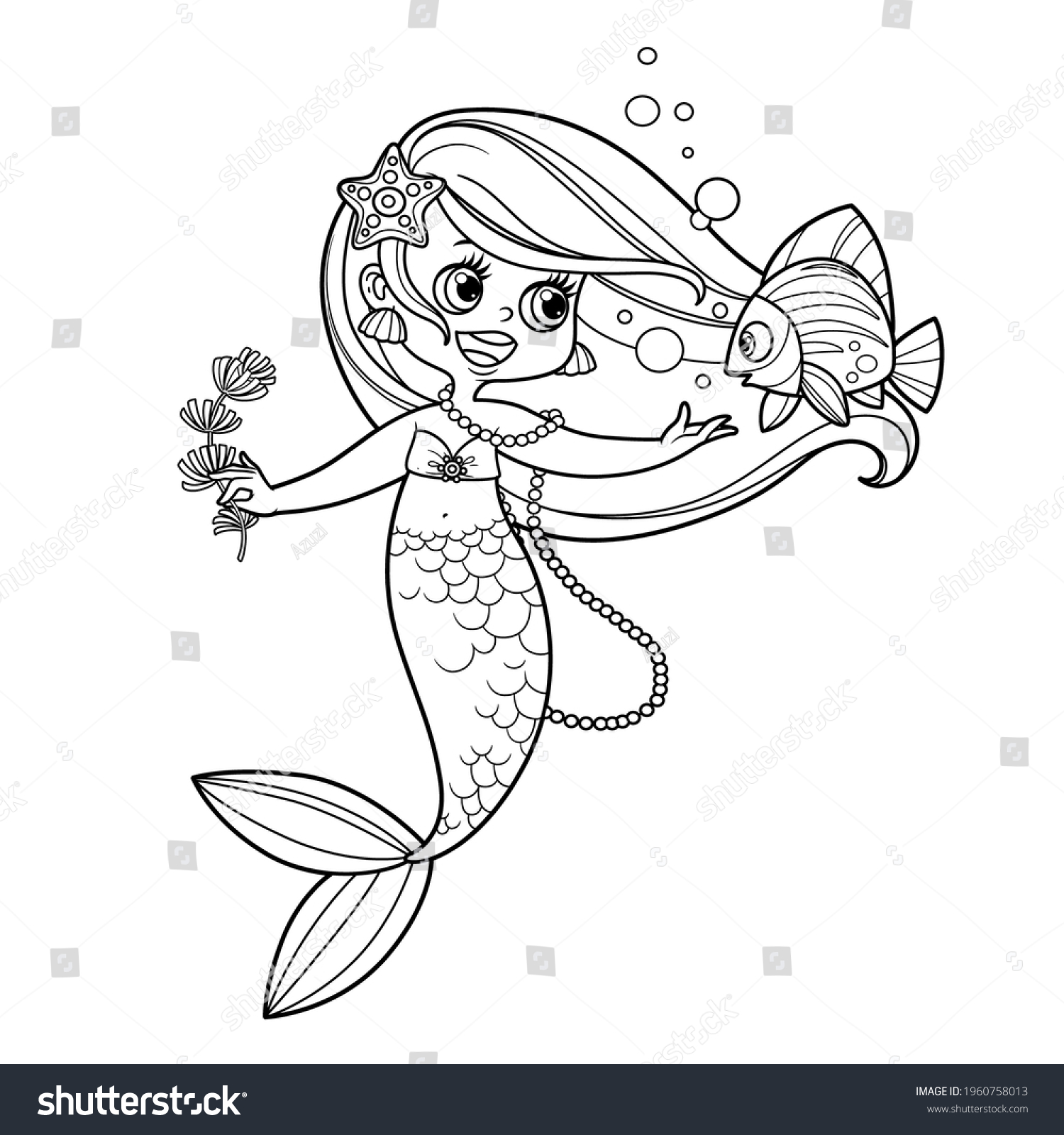 Cute Little Mermaid Girl Seaweed Hand Stock Vector (Royalty Free ...