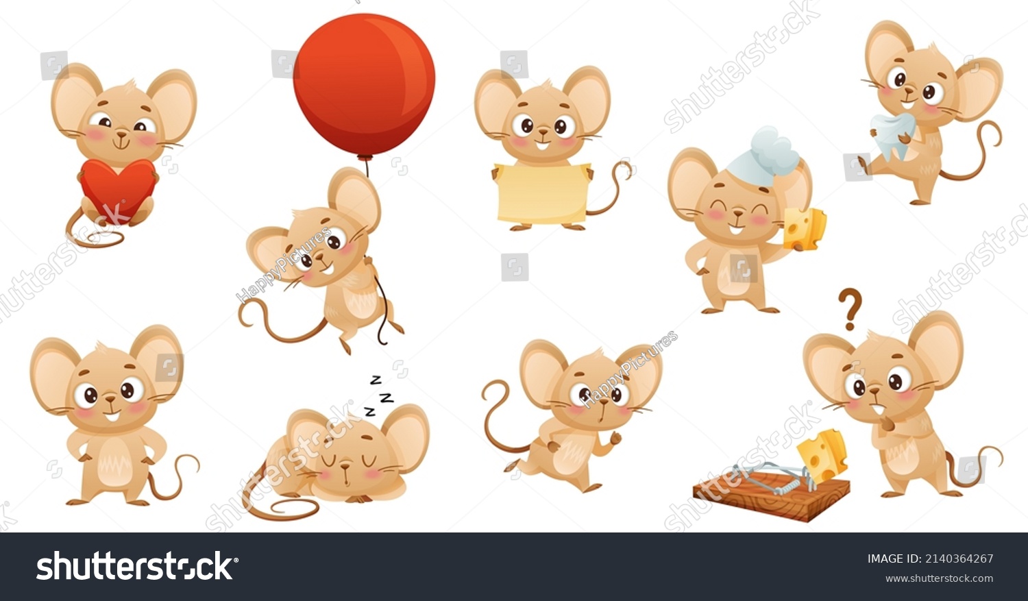 SVG of Cute little mouse doing various activities set. Funny brown baby animal character vector illustration svg