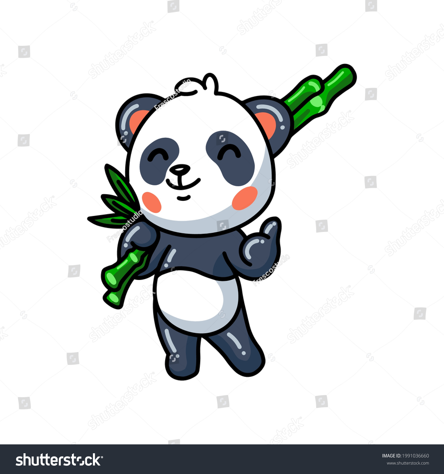 Cute Little Panda Cartoon Holding Bamboo Stock Vector (Royalty Free ...