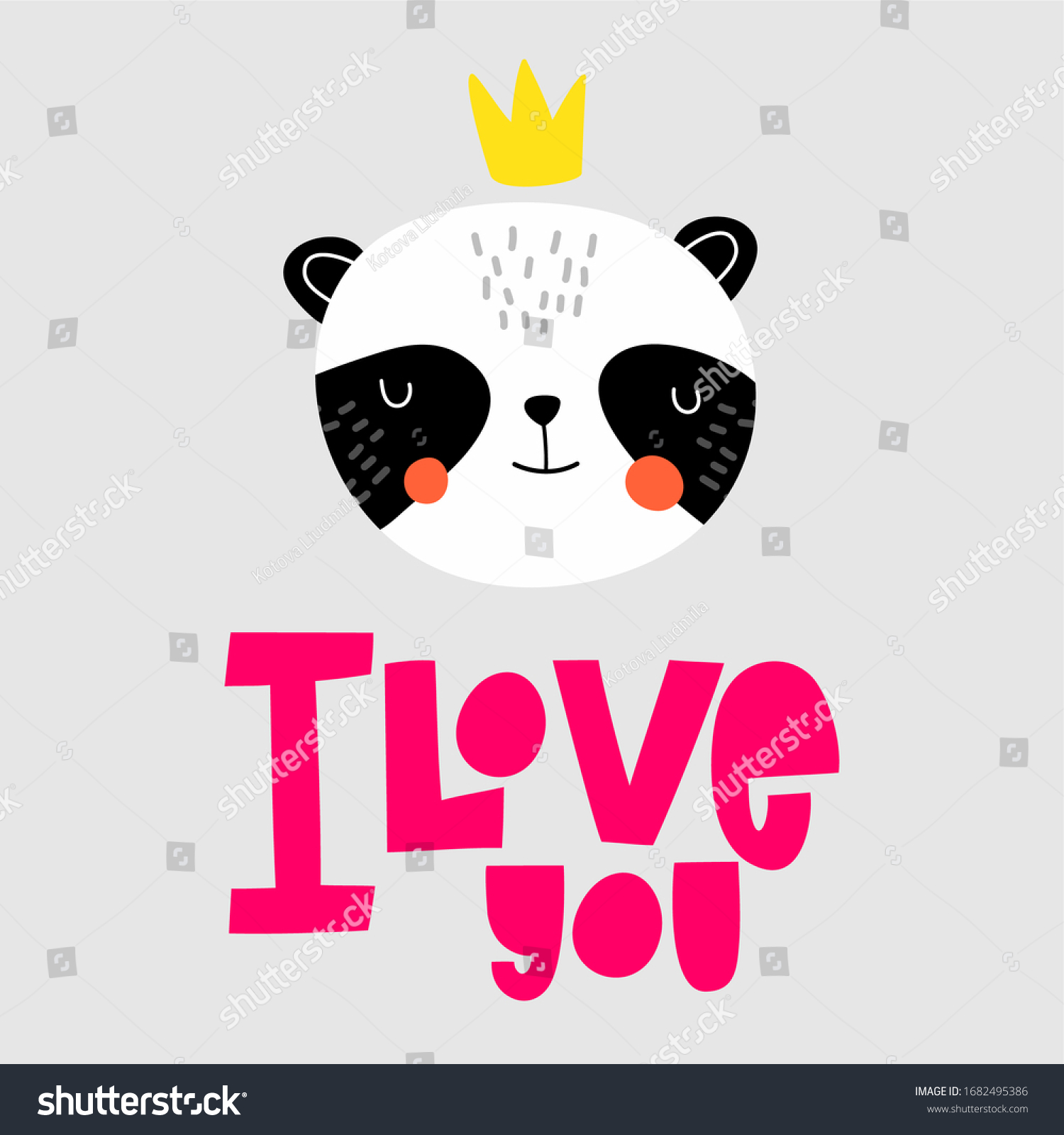 Cute Little Panda Crown Lettering Love Stock Vector Royalty Free