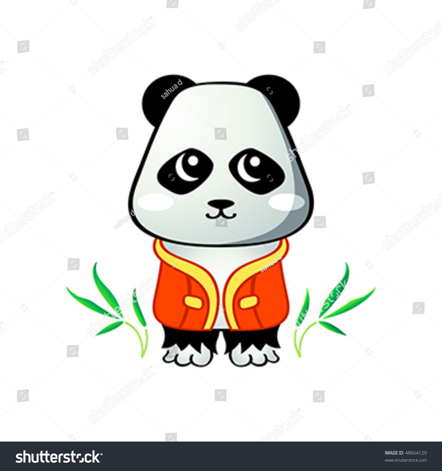 Cute Little Panda In Japanese Drawing Style Isolated Stock Vector ...