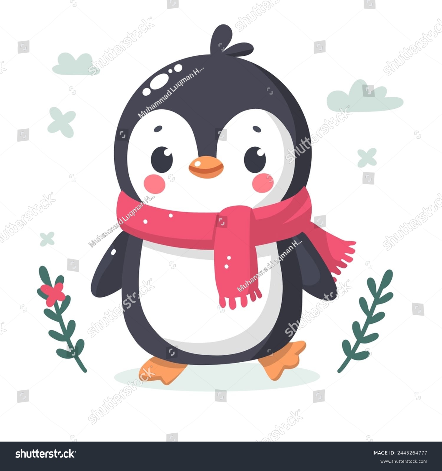 SVG of Cute little penguin. Vector flat cartoon illustration isolated on white. Banner, postcard. Penguin awareness day. World Penguin Day, Inscription, signed picture. Character, Antarctic animal, Polar. svg