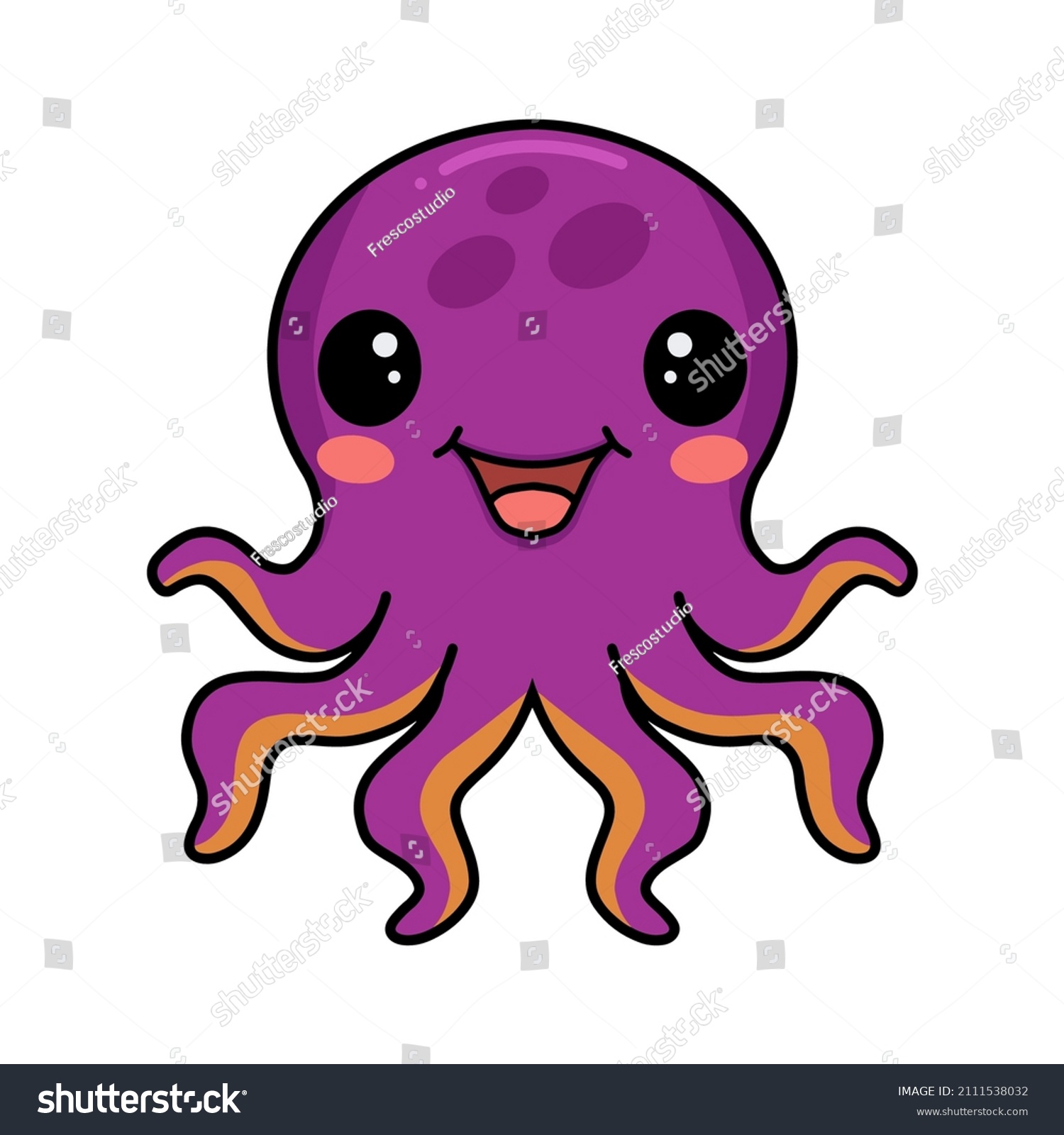 Cute Little Pink Octopus Cartoon Stock Vector (Royalty Free) 2111538032