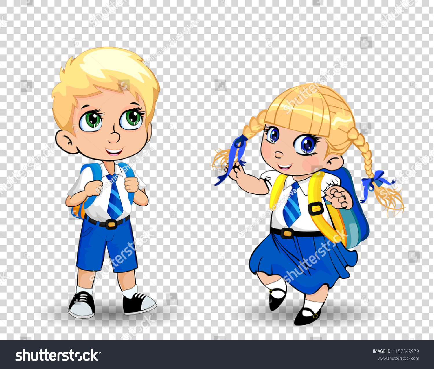 Cute Little School Girl Boy Wearing Stock Vector Royalty Free