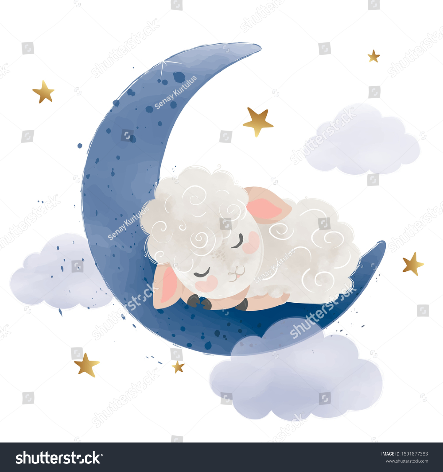 Cute Little Sheep Sleeping On Moon Stock Vector (Royalty Free ...