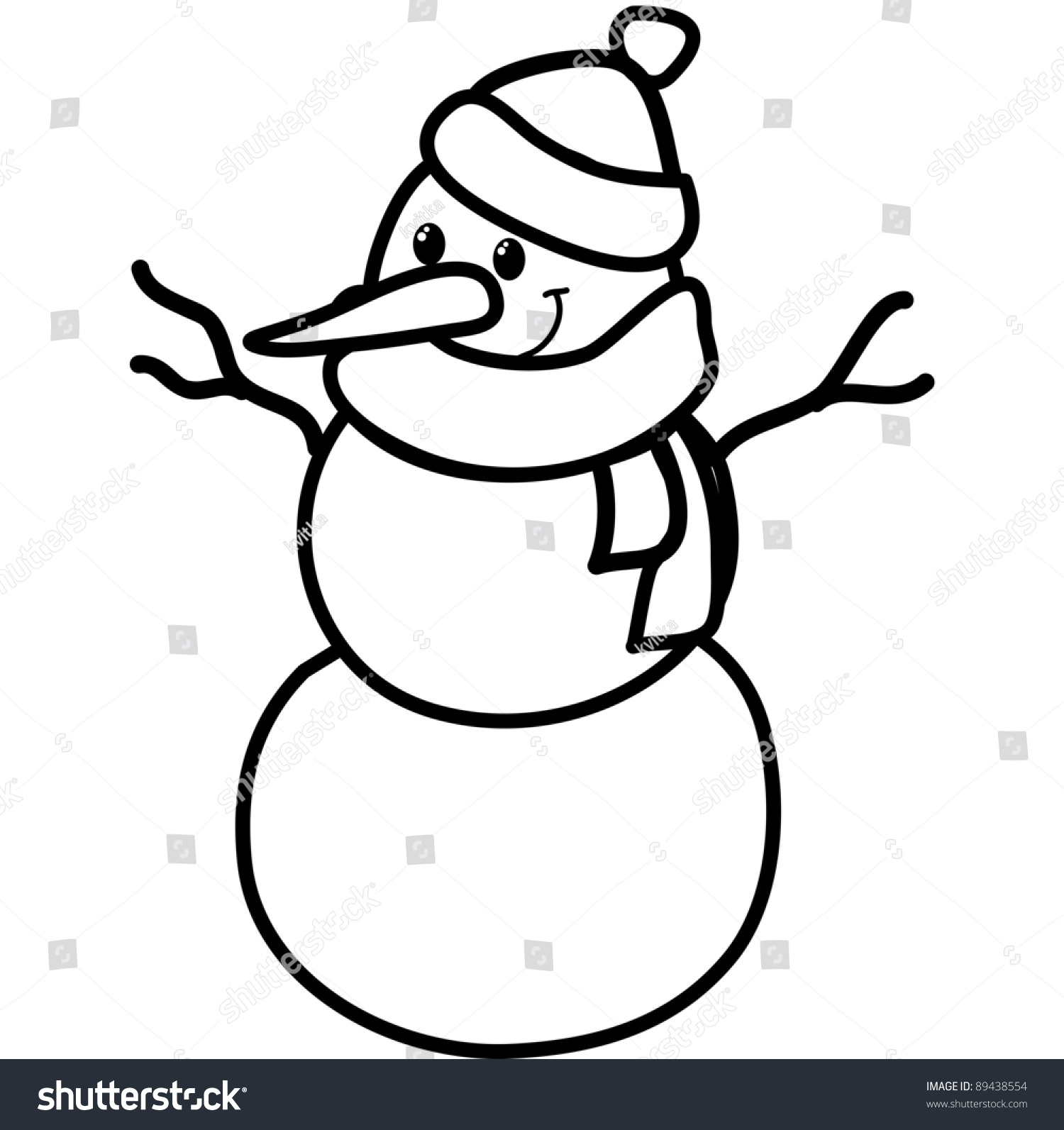 Cute Little Snowman Cartoon Line Art Stock Vector 89438554 - Shutterstock