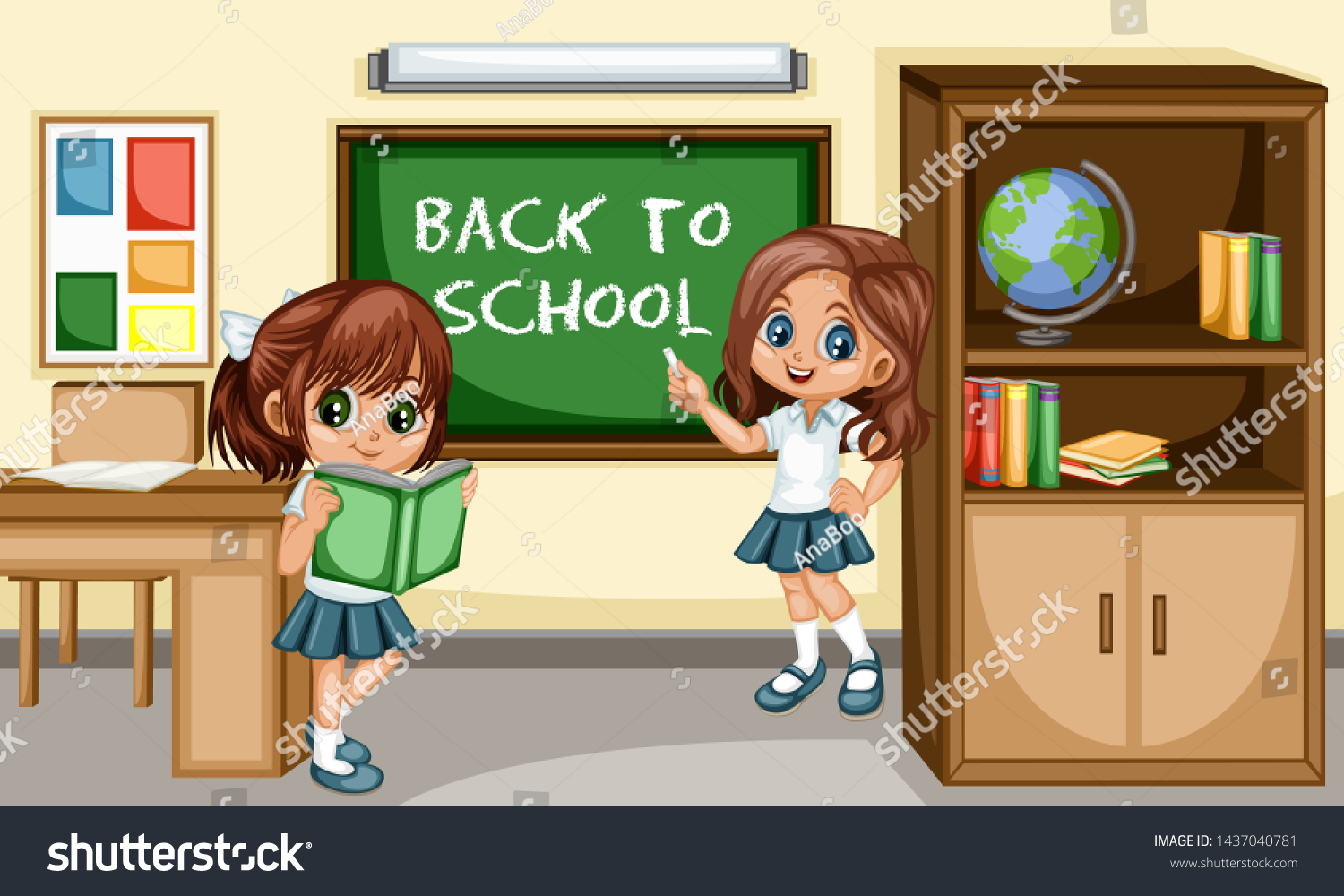 Cute Little Students School Clothes Standing Stock Vector Royalty Free