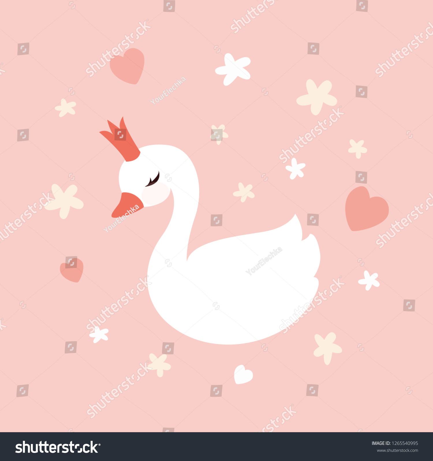 Cute Little Swan Princess On Pastel Stock Vector (Royalty Free) 1265540995