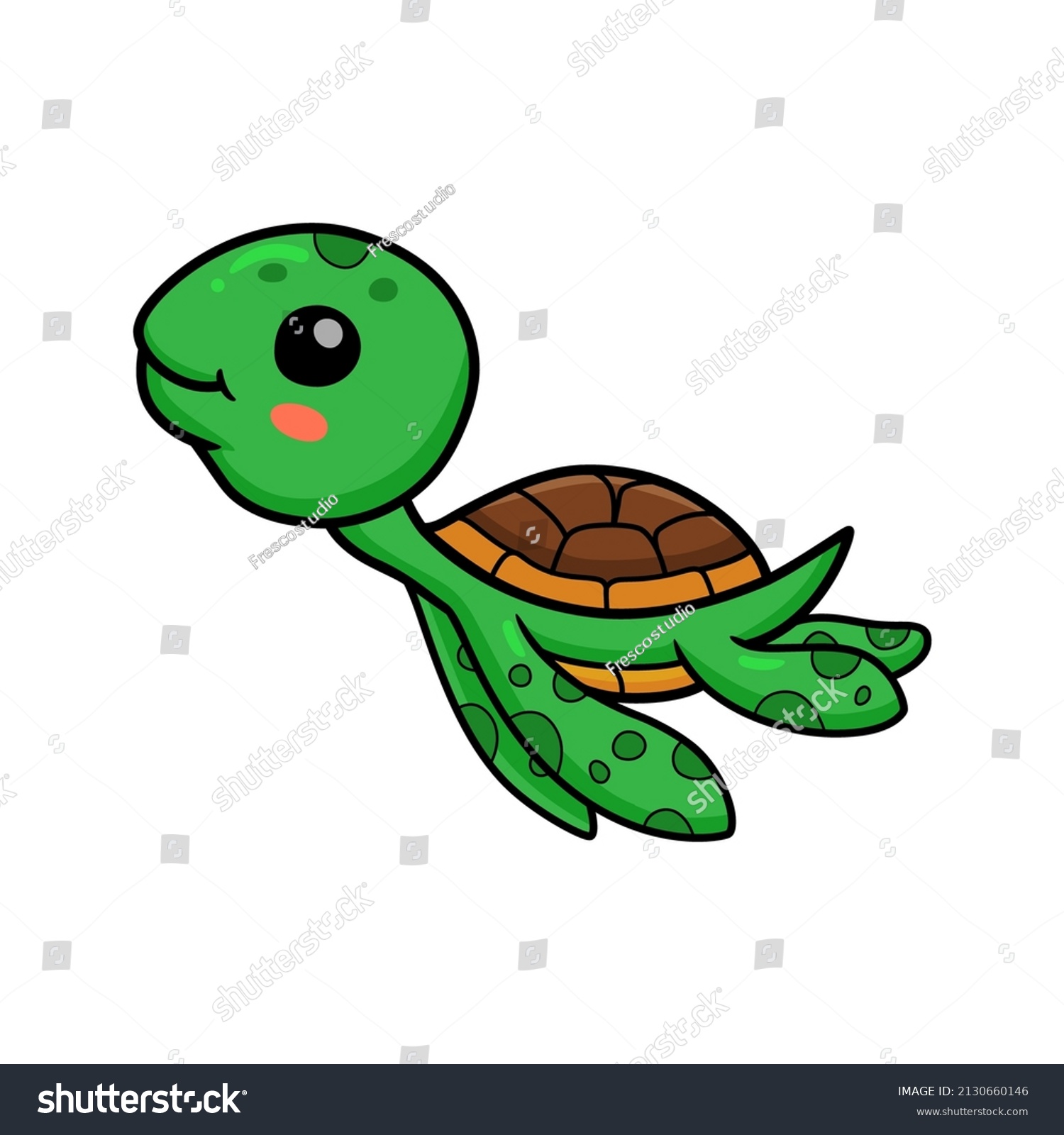 Cute Little Turtle Cartoon Swimming Stock Vector (Royalty Free) 2130660146