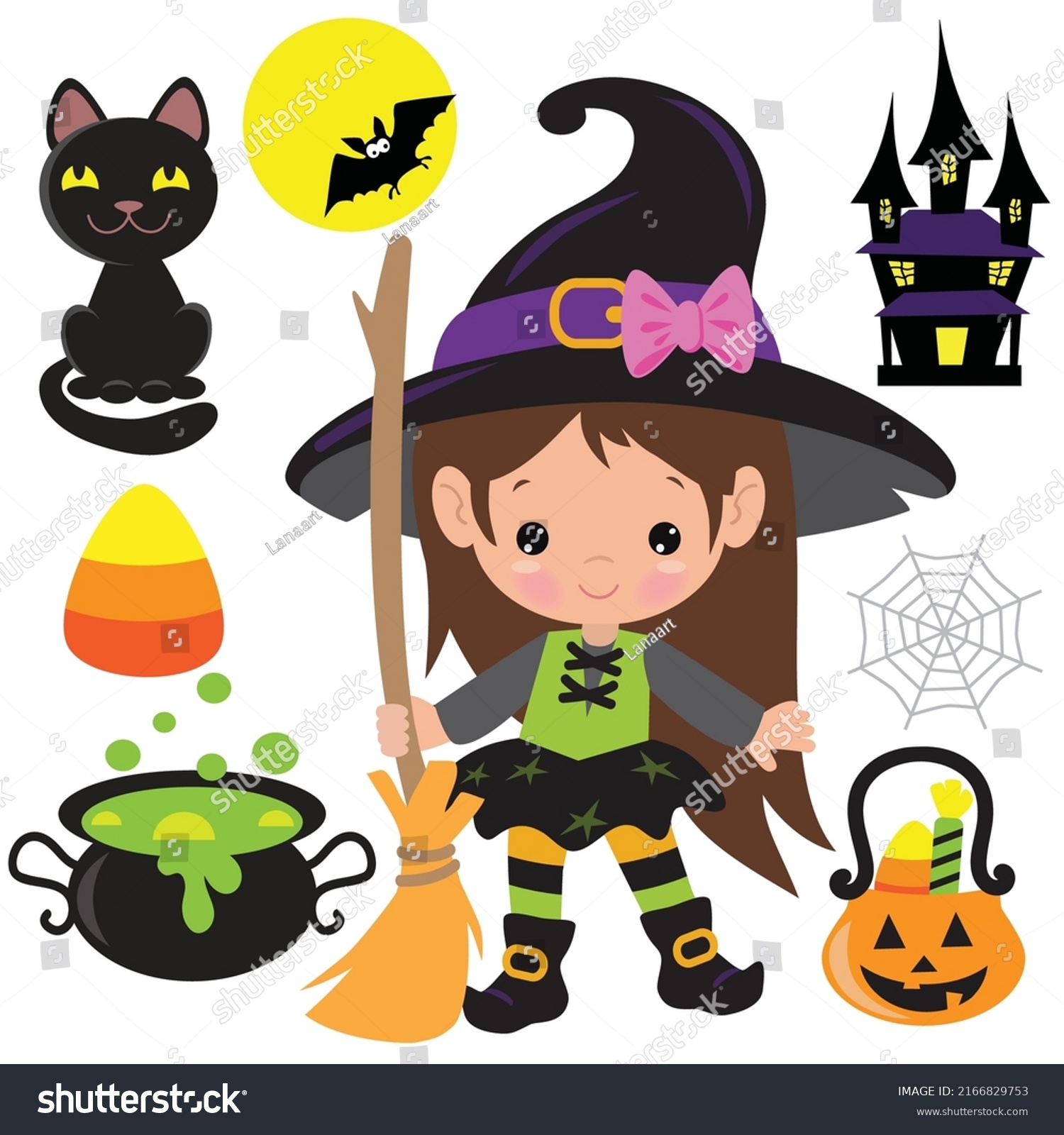 Cute Little Witch Vector Cartoon Illustration Stock Vector (Royalty ...