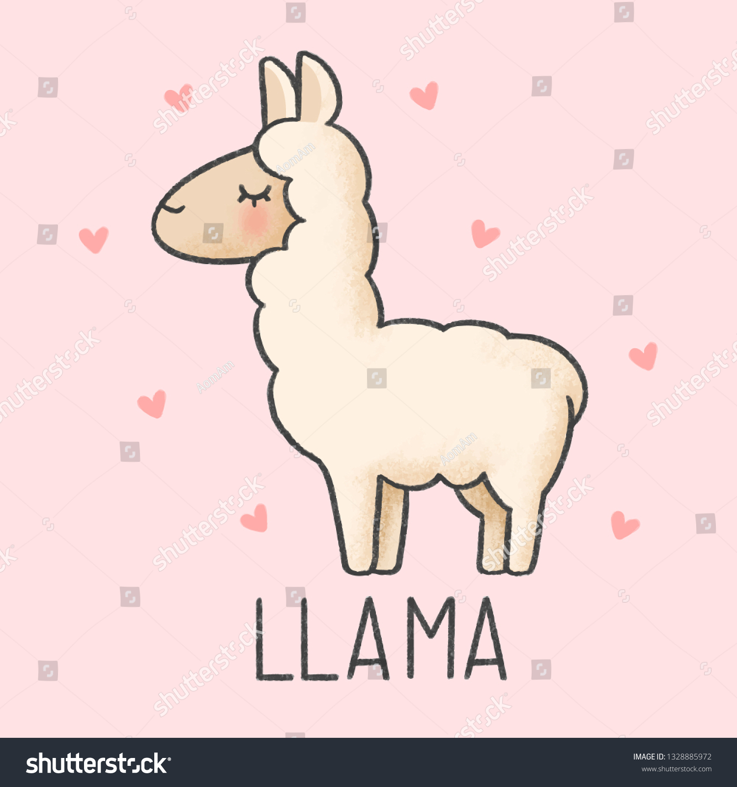 Cute Llama Cartoon Hand Drawn Style: เวกเตอร์สต็อก (ปลอดค่าลิขสิทธิ์ ...