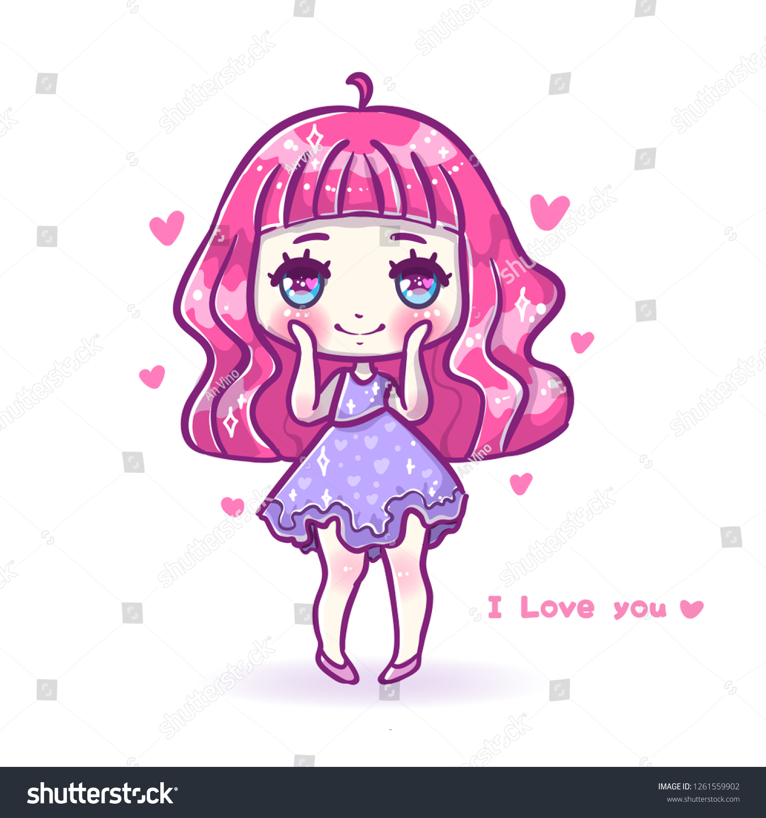 Cute Love Vector Illustration Kawaii Anime Stock Vector Royalty Free