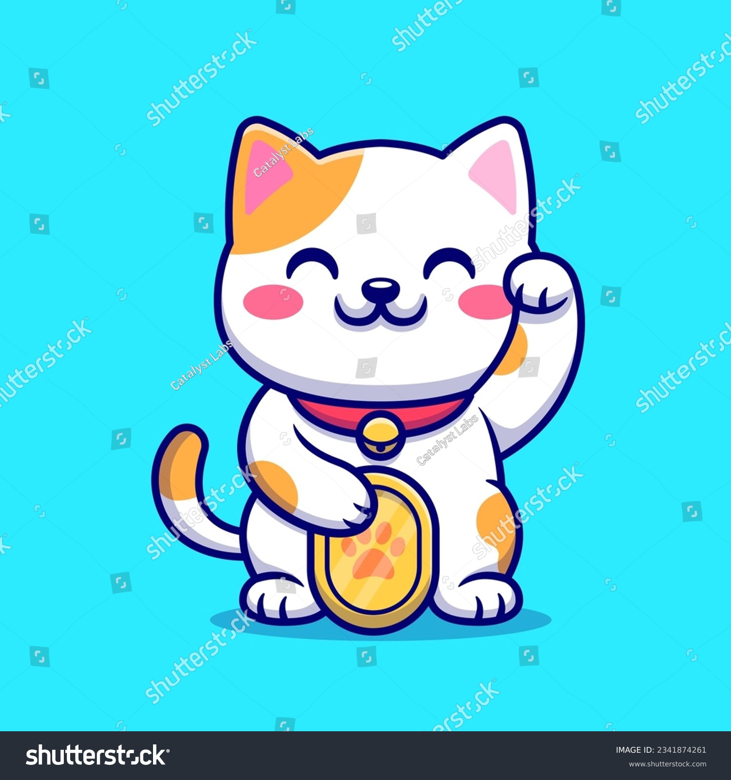 SVG of Cute Lucky Cat With Gold Coin Cartoon Vector Icon Illustration. Animal Finance Icon Concept Isolated Premium Vector. Flat Cartoon Style svg