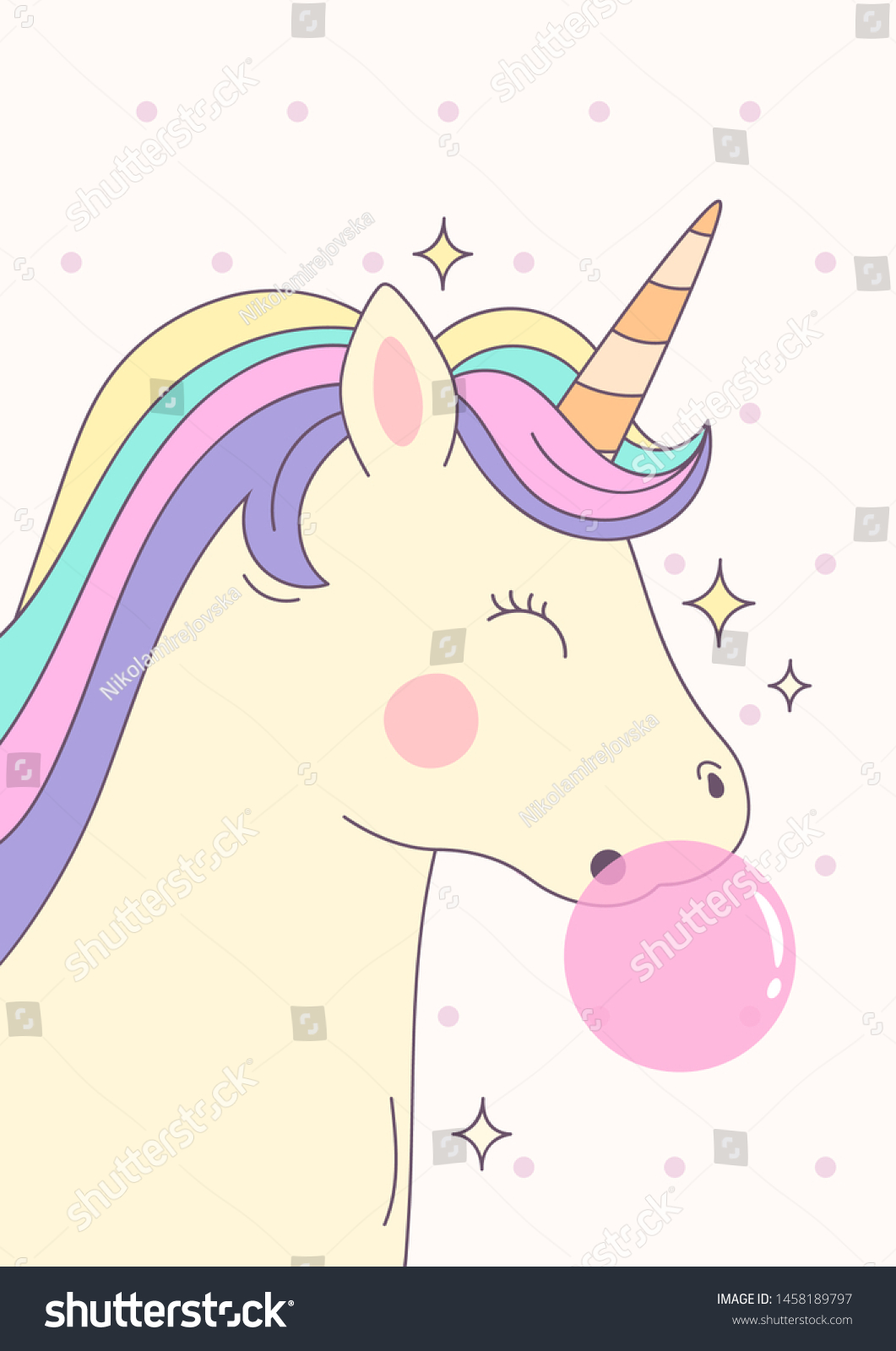 Cute Magical Unicorn Pink Bubble Gum Vector De Stock Libre De Regal As