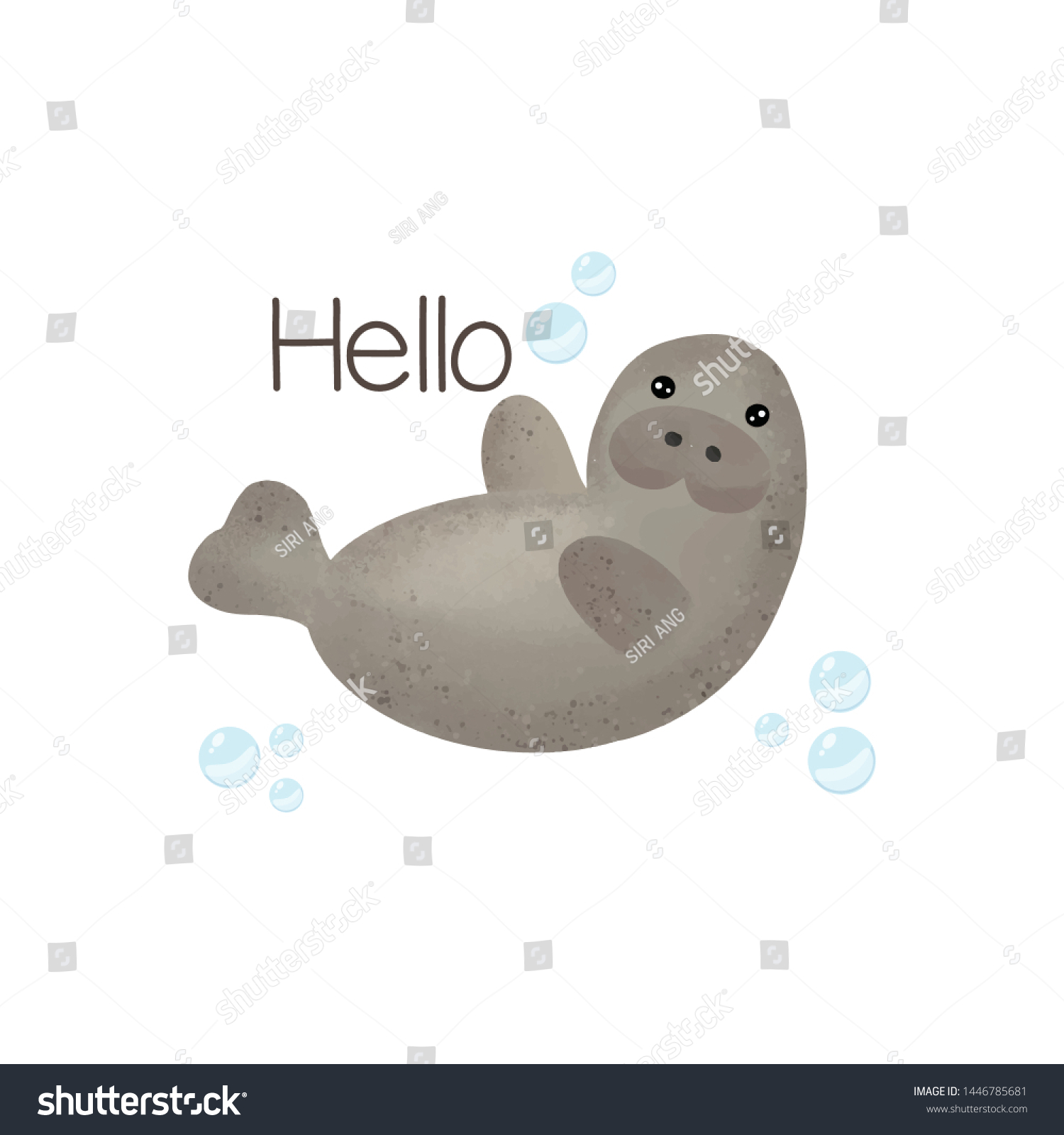 SVG of Cute manatee say Hello. Cartoon cute animals vector illustration. svg