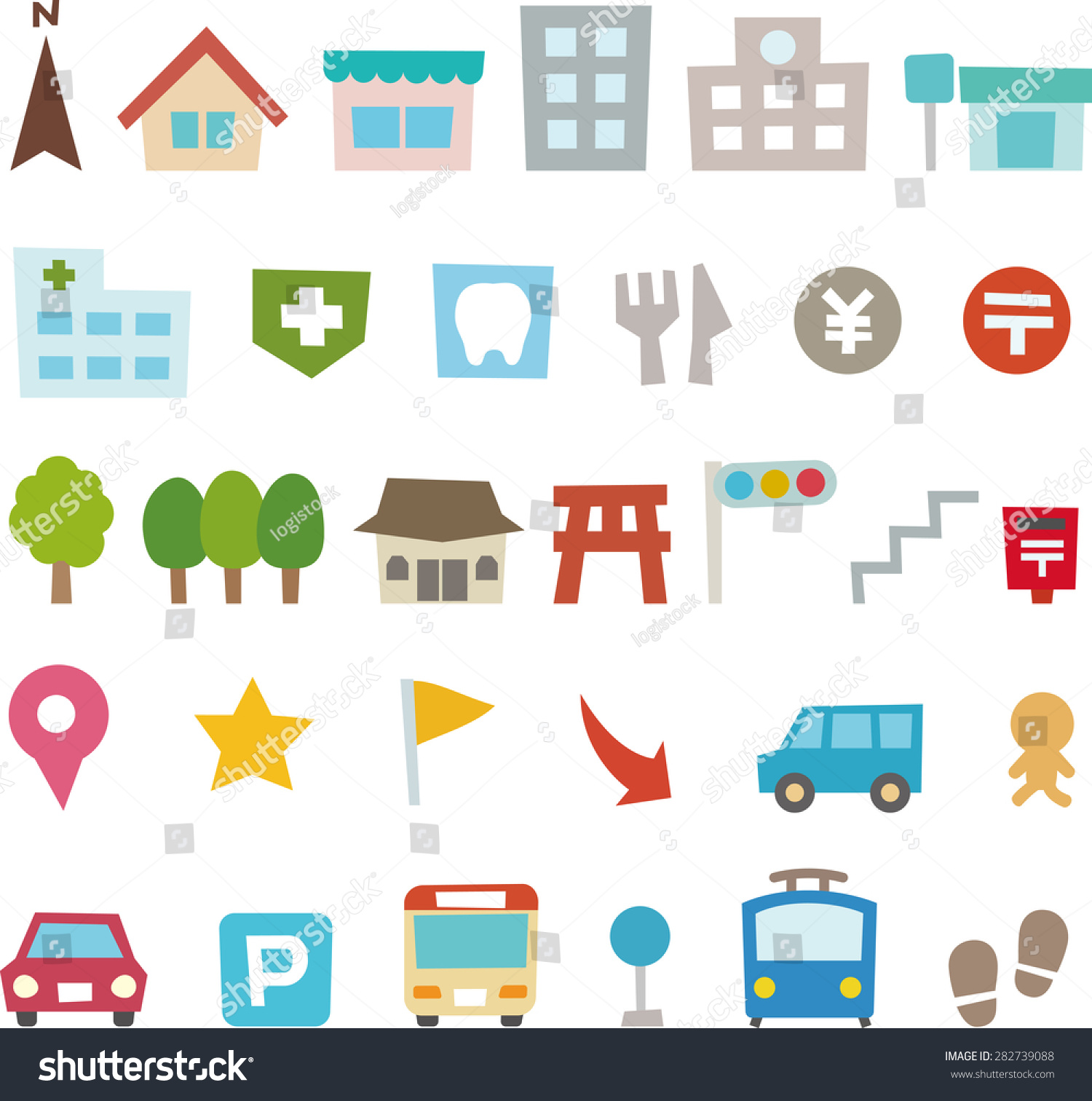 Cute Map Icons Stock Vector Royalty Free 282739088 Shutterstock