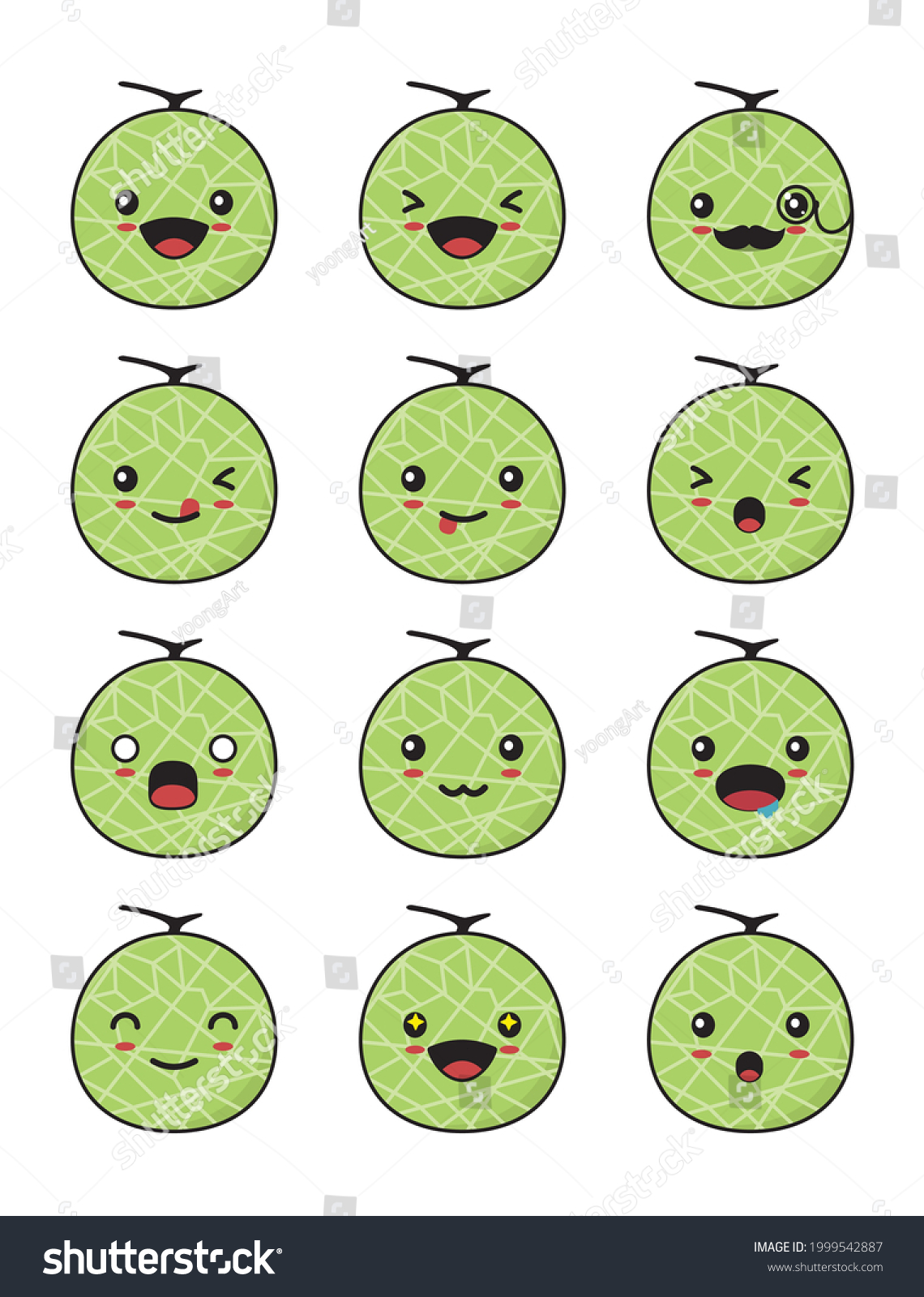 Cute Melon Cartoon Different Facial Expressions Stock Vector (Royalty ...